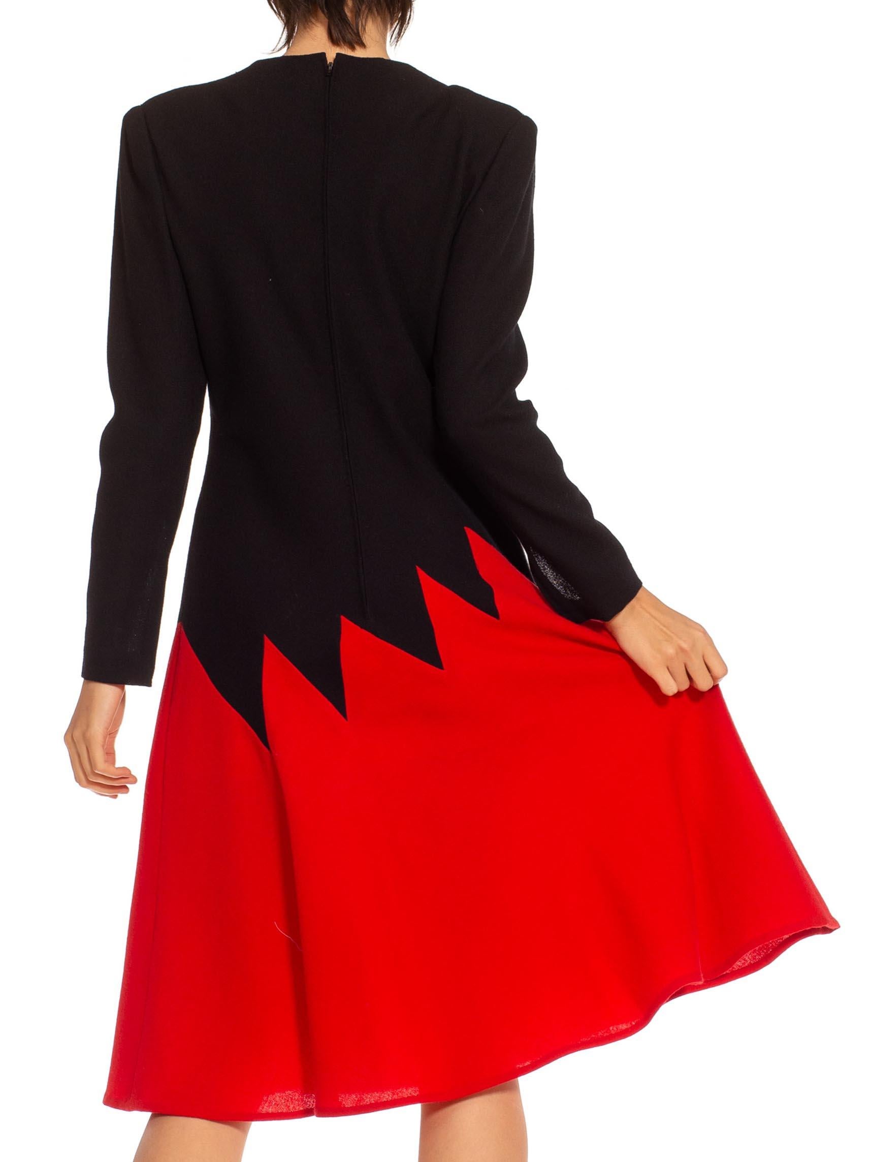1980S Galanos Red & Black Long Sleeved Dress For Sale 2