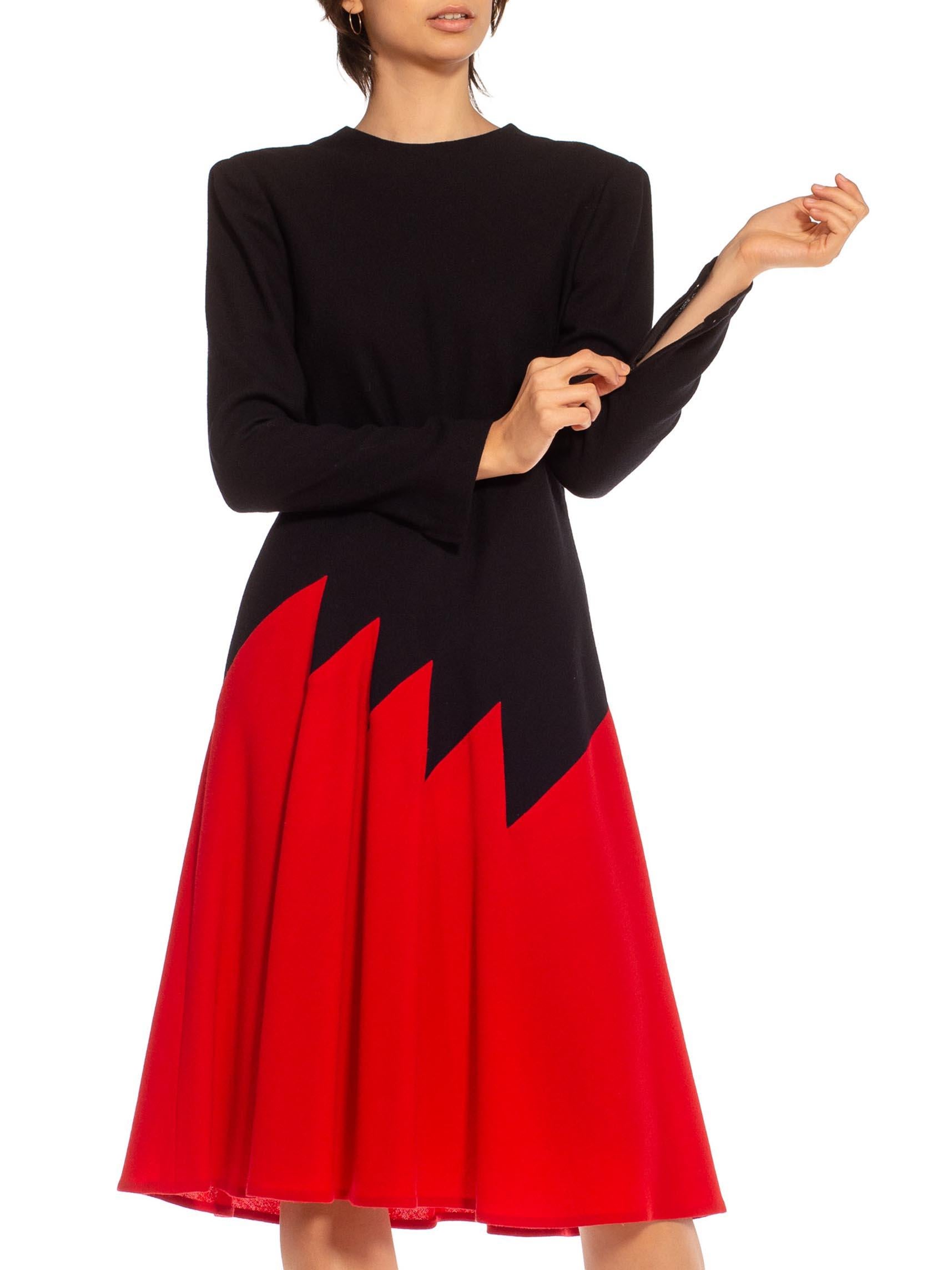 1980S Galanos Red & Black Long Sleeved Dress For Sale 3