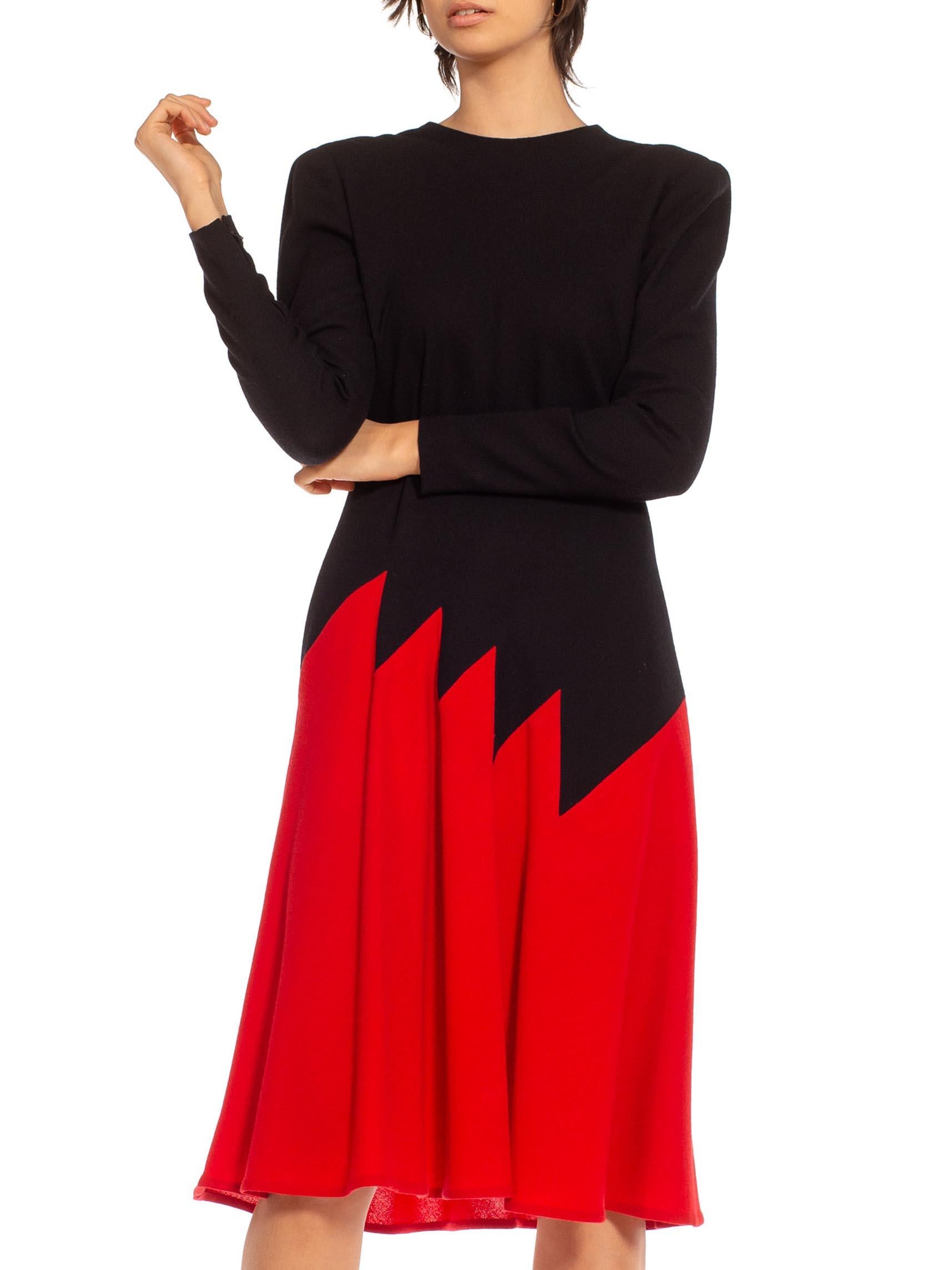 1980S Galanos Red & Black Long Sleeved Dress For Sale 4