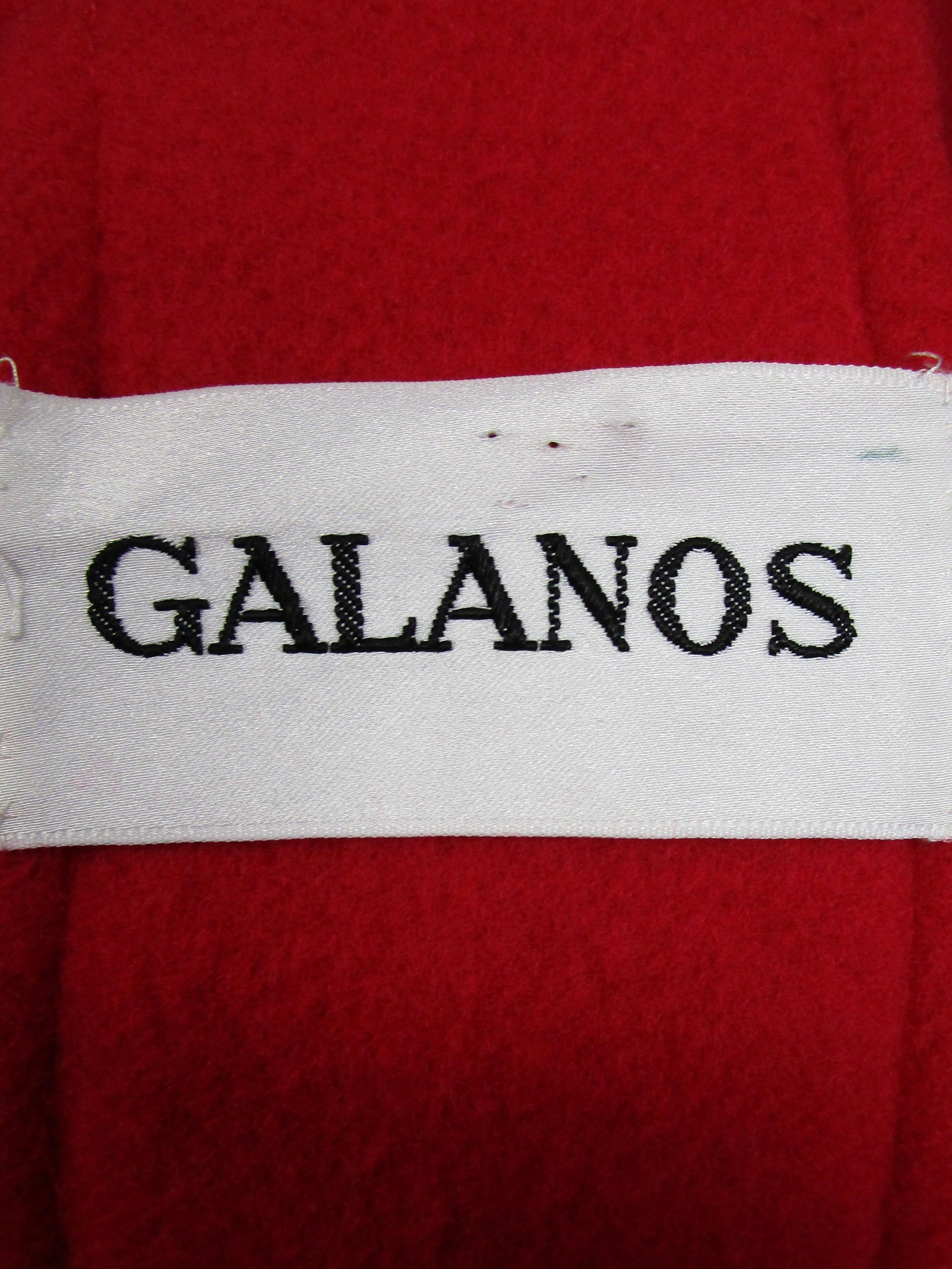 1980s Galanos Red Wool Round Shoulder Coat with Oversized Double Breast Buttons  2