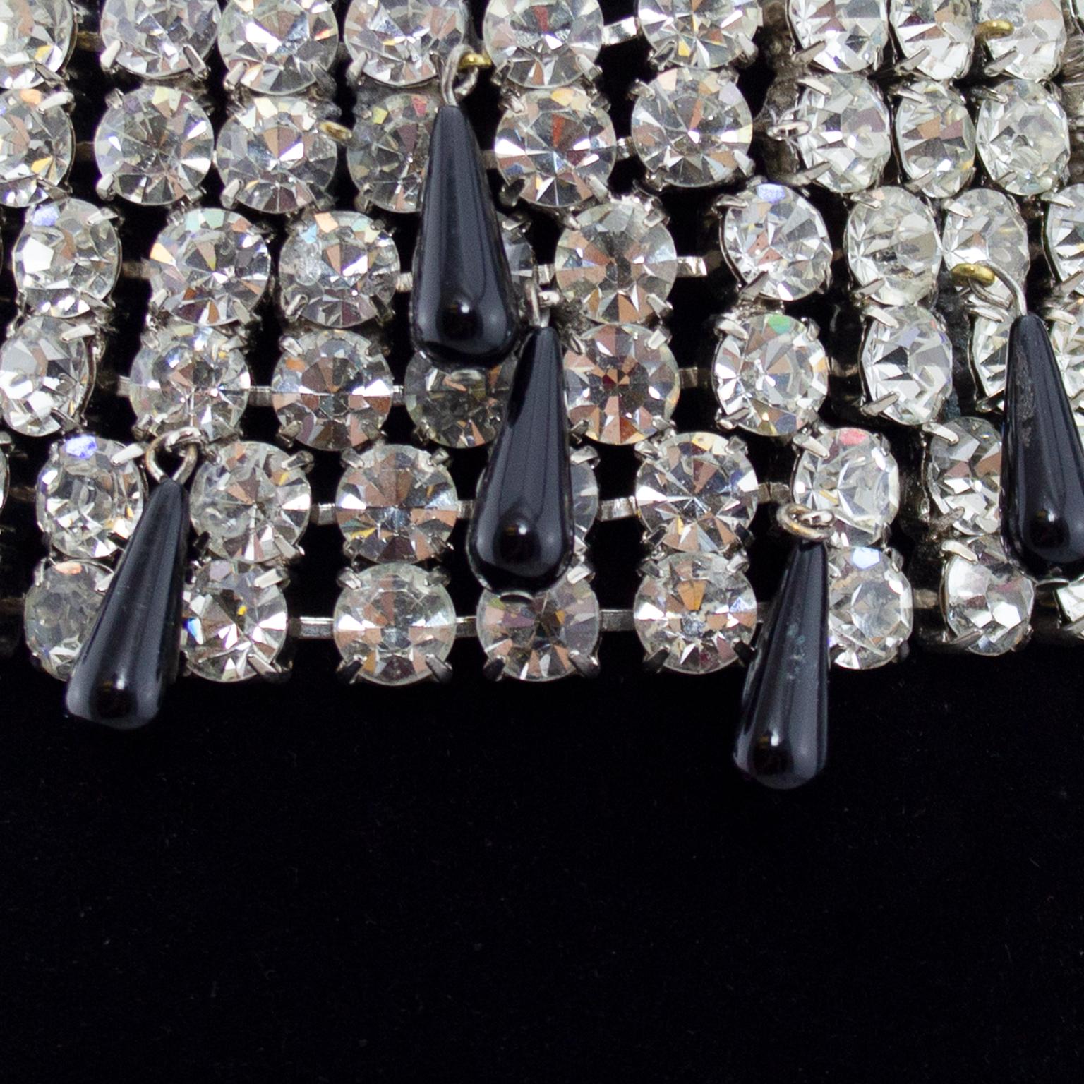 1980s Galanos Rhinestone Choker with Black Teardrop Beads In Good Condition For Sale In Toronto, Ontario