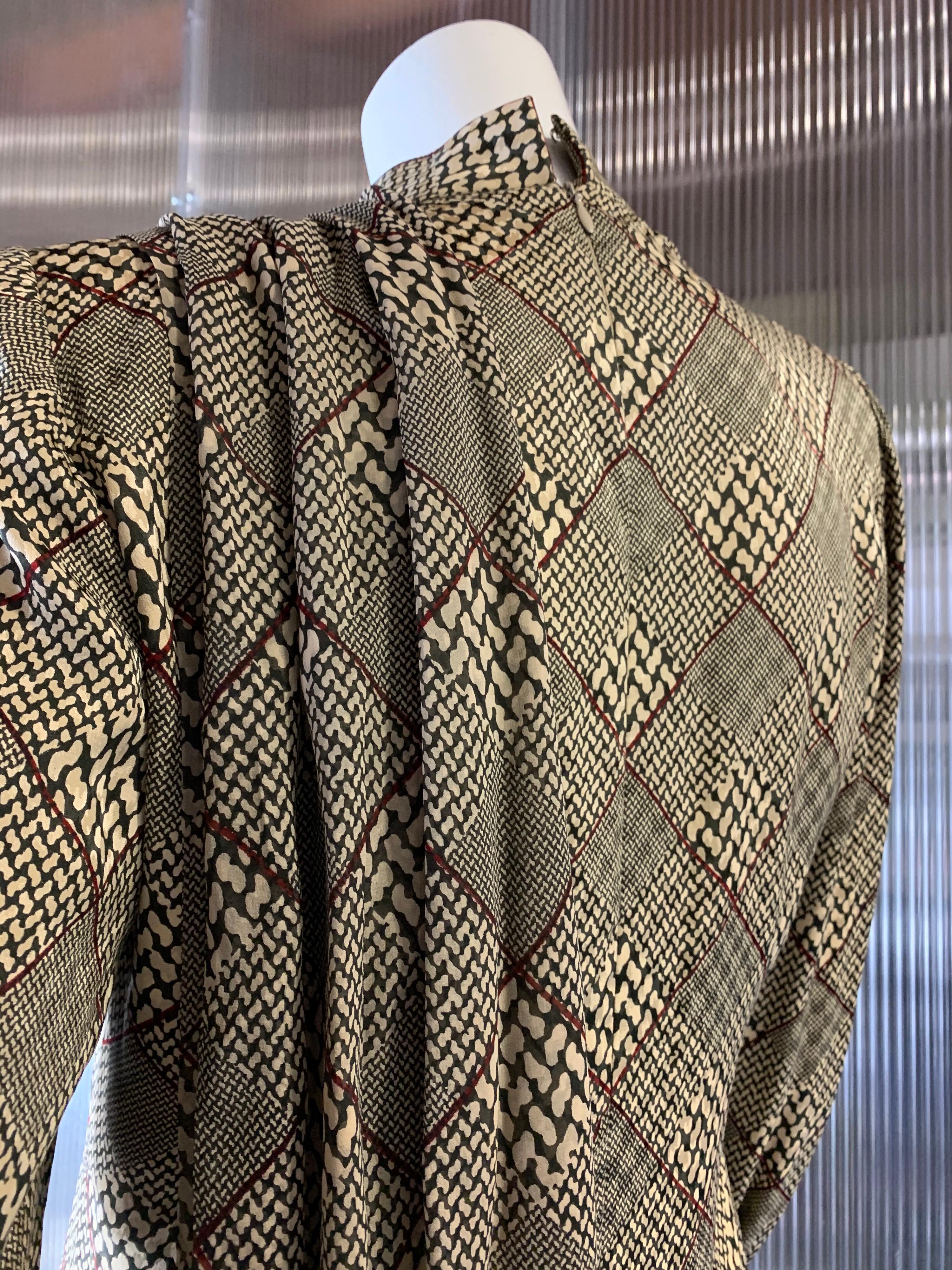 1980s Galanos Silk Dress in a Hounds Tooth Plaid W/ Matching Wool Jacket & Scarf For Sale 1
