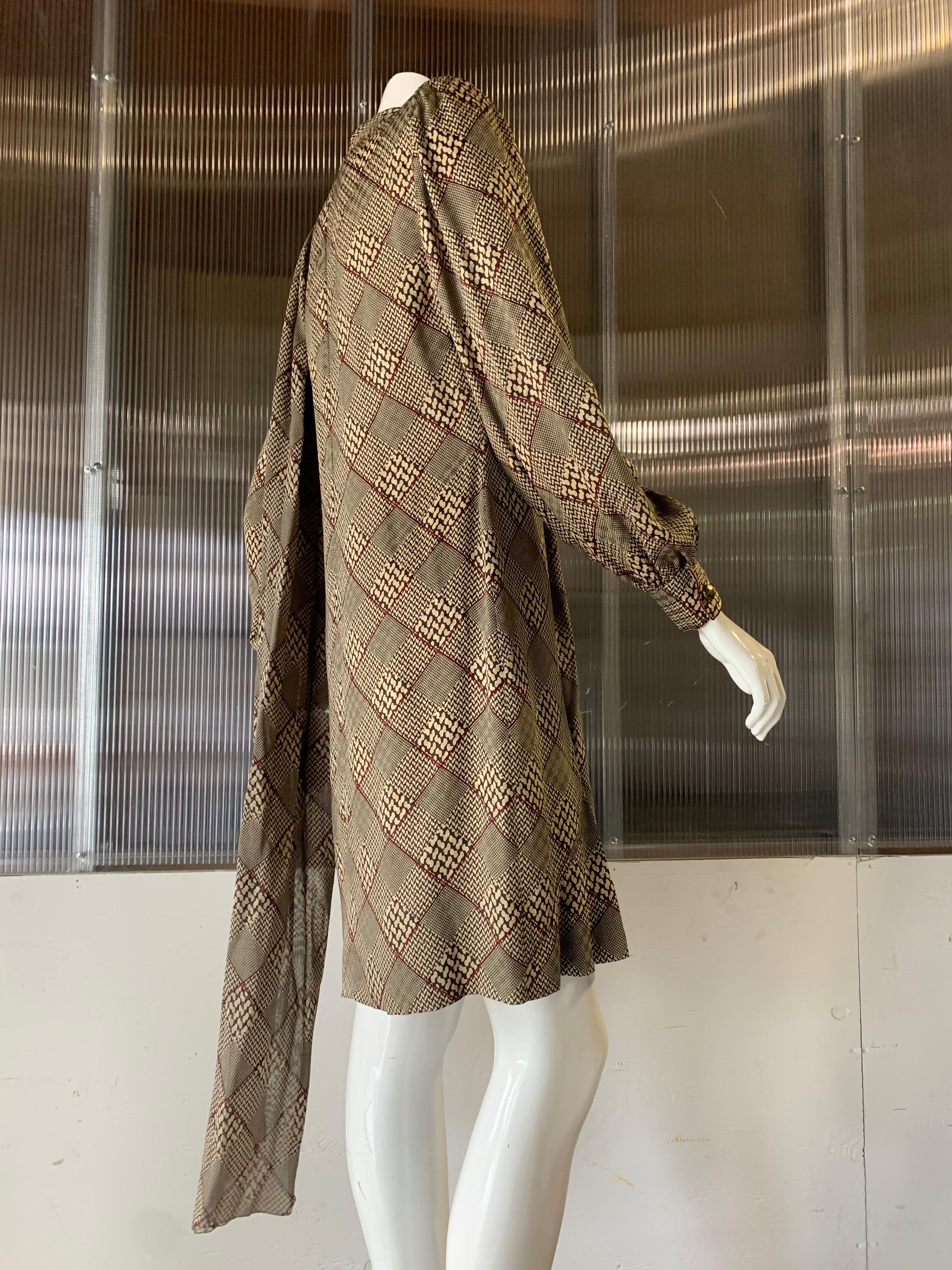 1980s Galanos Silk Dress in a Hounds Tooth Plaid W/ Matching Wool Jacket & Scarf For Sale 3