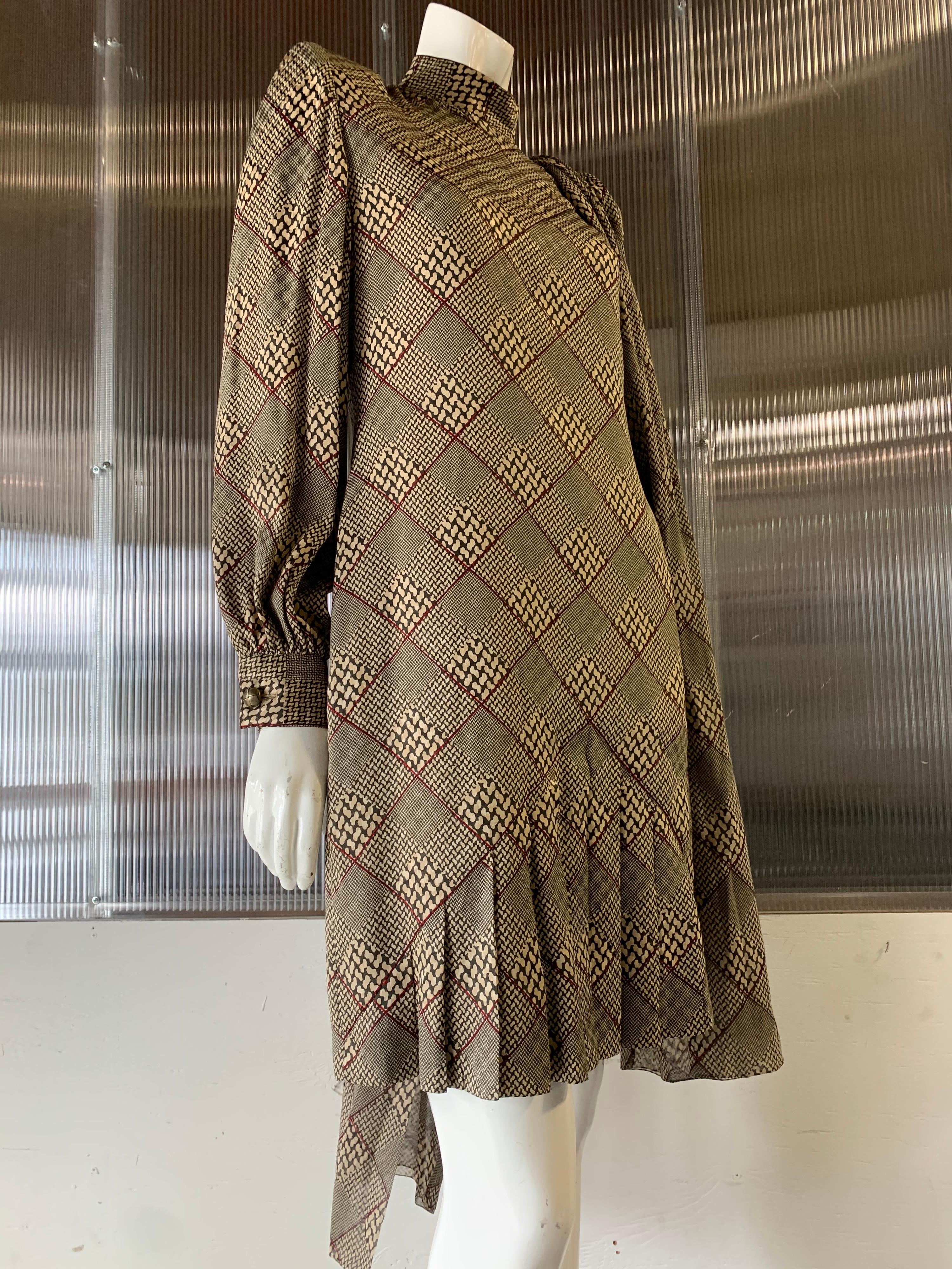 1980s Galanos Silk Dress in a Hounds Tooth Plaid W/ Matching Wool Jacket & Scarf For Sale 6