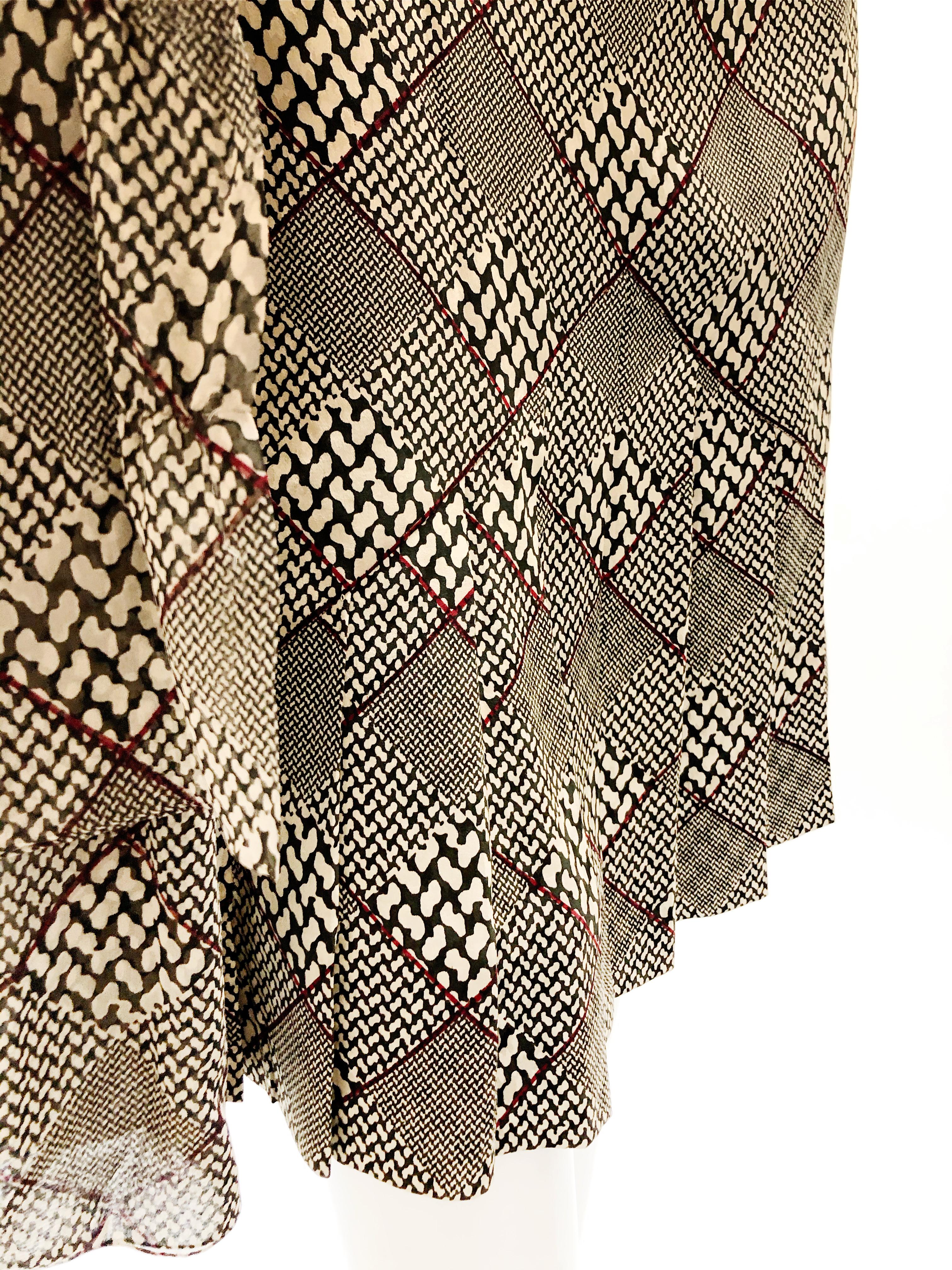 Galanos - Robe en soie à carreaux de dentelle de chien avec veste et écharpe assorties en laine, années 1980 en vente 2