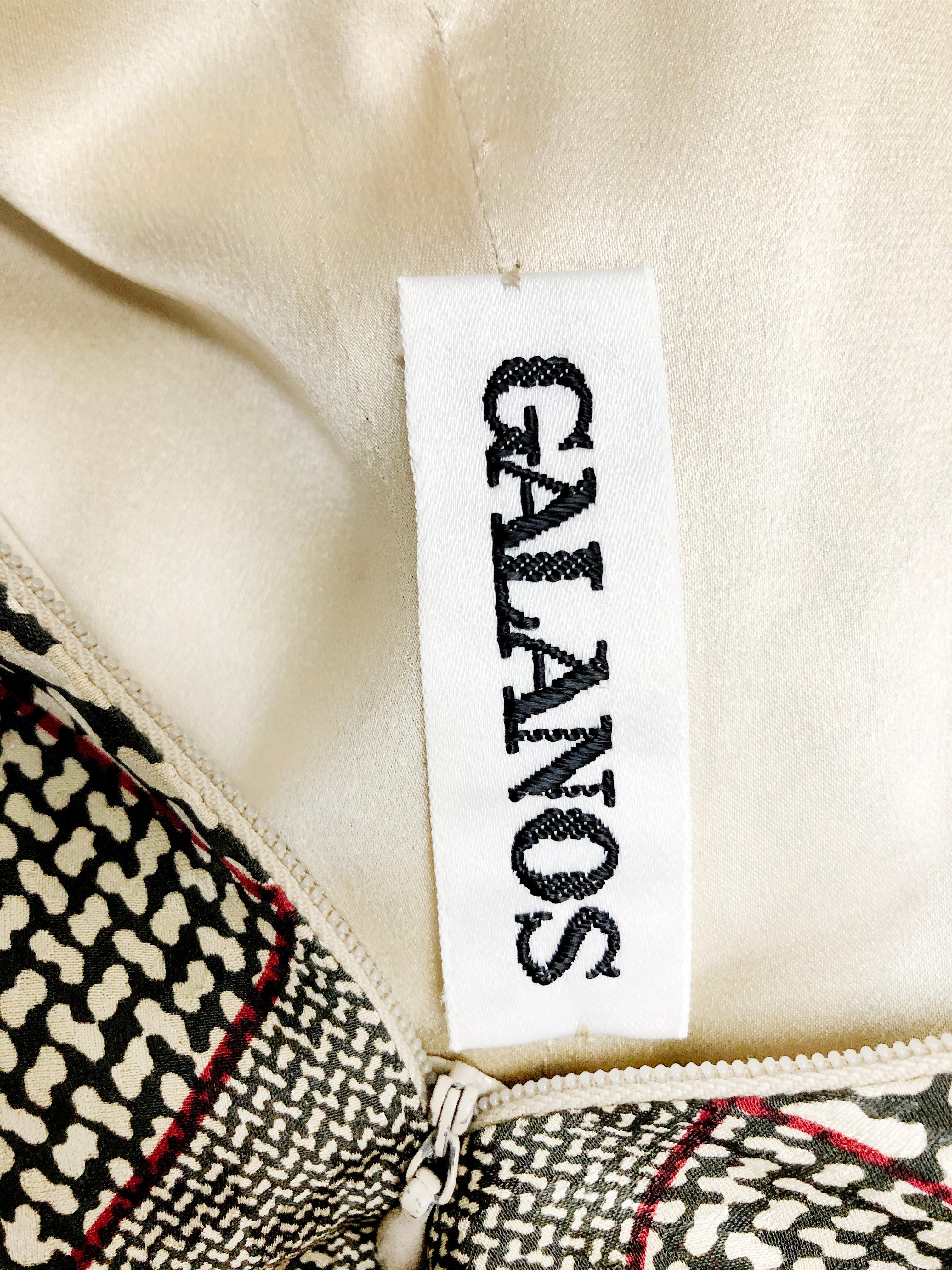 Galanos - Robe en soie à carreaux de dentelle de chien avec veste et écharpe assorties en laine, années 1980 en vente 5