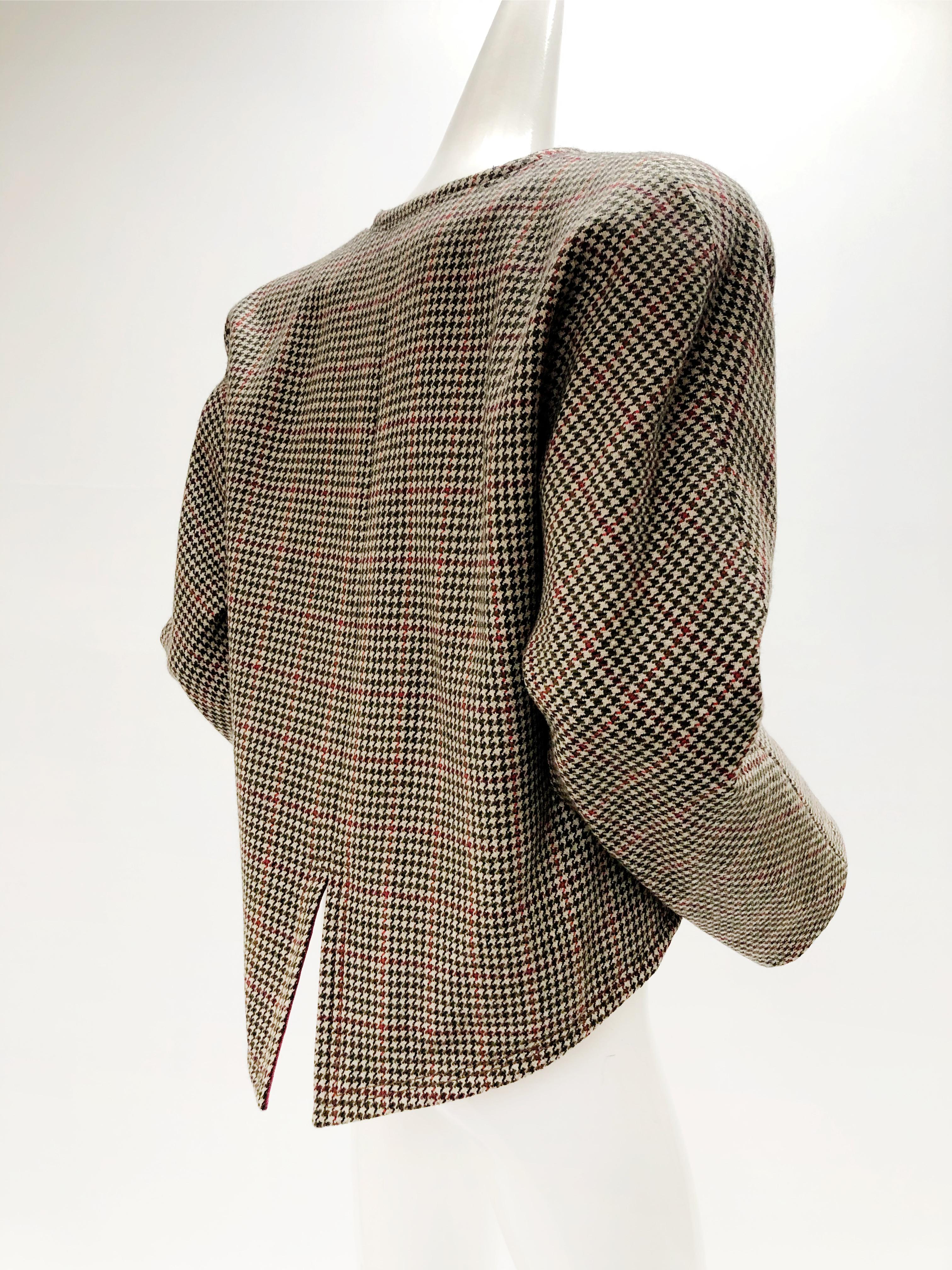 1980s Galanos Silk Dress in a Hounds Tooth Plaid W/ Matching Wool Jacket & Scarf For Sale 11
