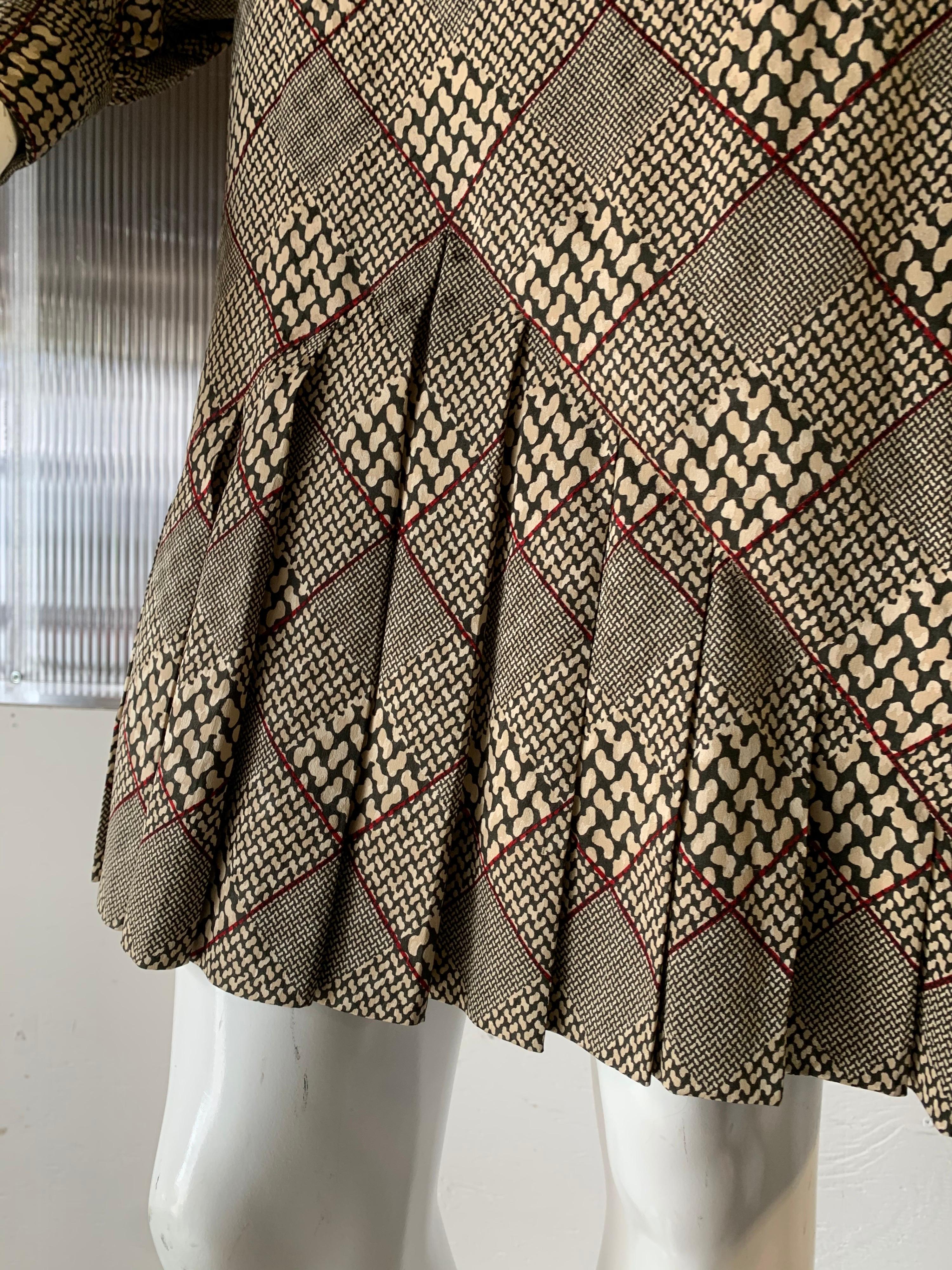 1980s Galanos Silk Dress in a Hounds Tooth Plaid W/ Matching Wool Jacket & Scarf In Excellent Condition For Sale In Gresham, OR