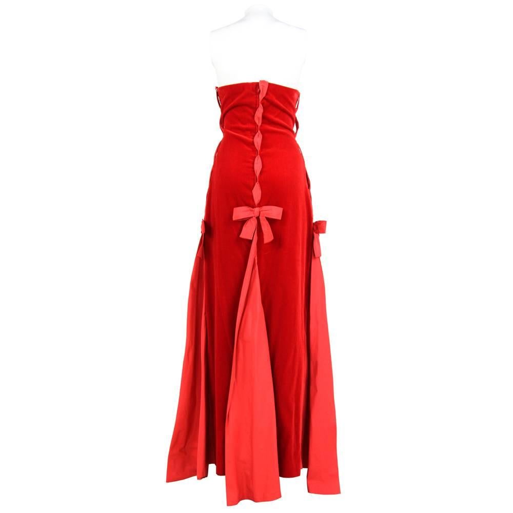 1980s Gambaretto Red Velvet Dress 1