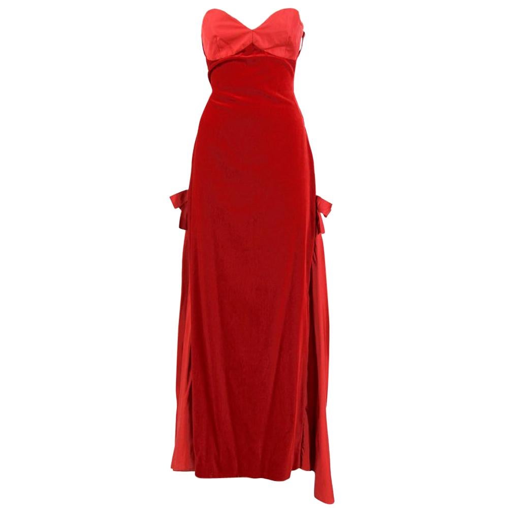 1980s Gambaretto Red Velvet Dress
