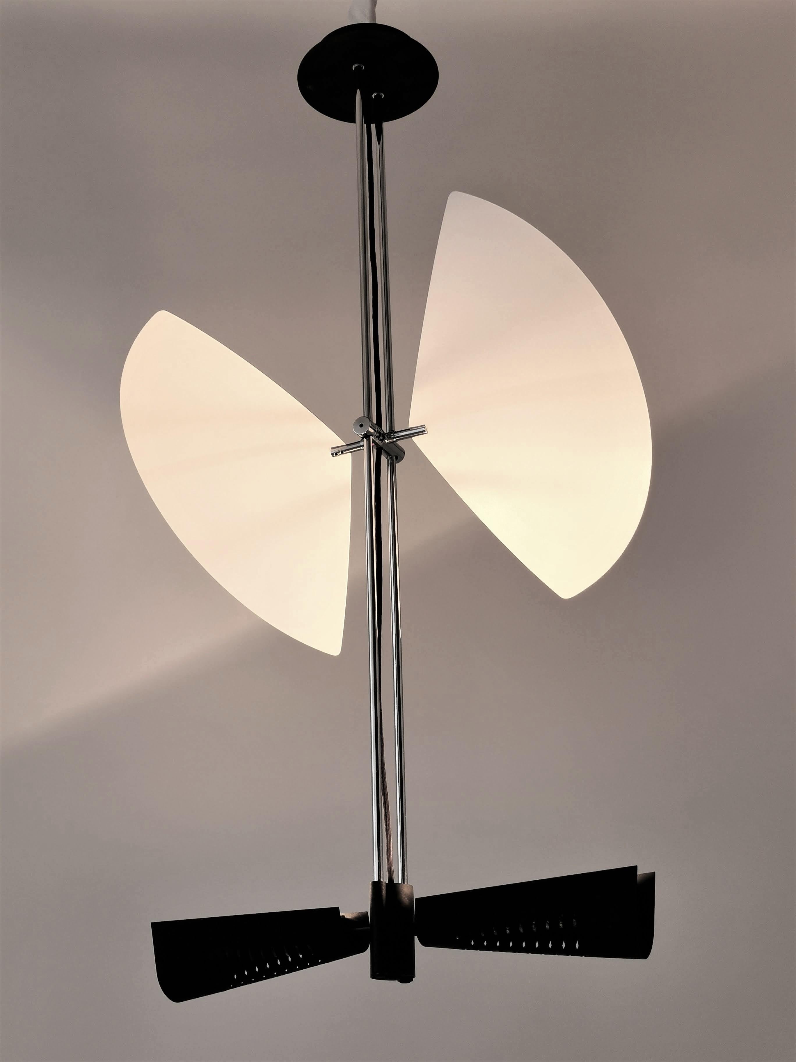 Post-Modern 1980s Garcia Garay Wing Deflector Halogen Chandelier, Spain