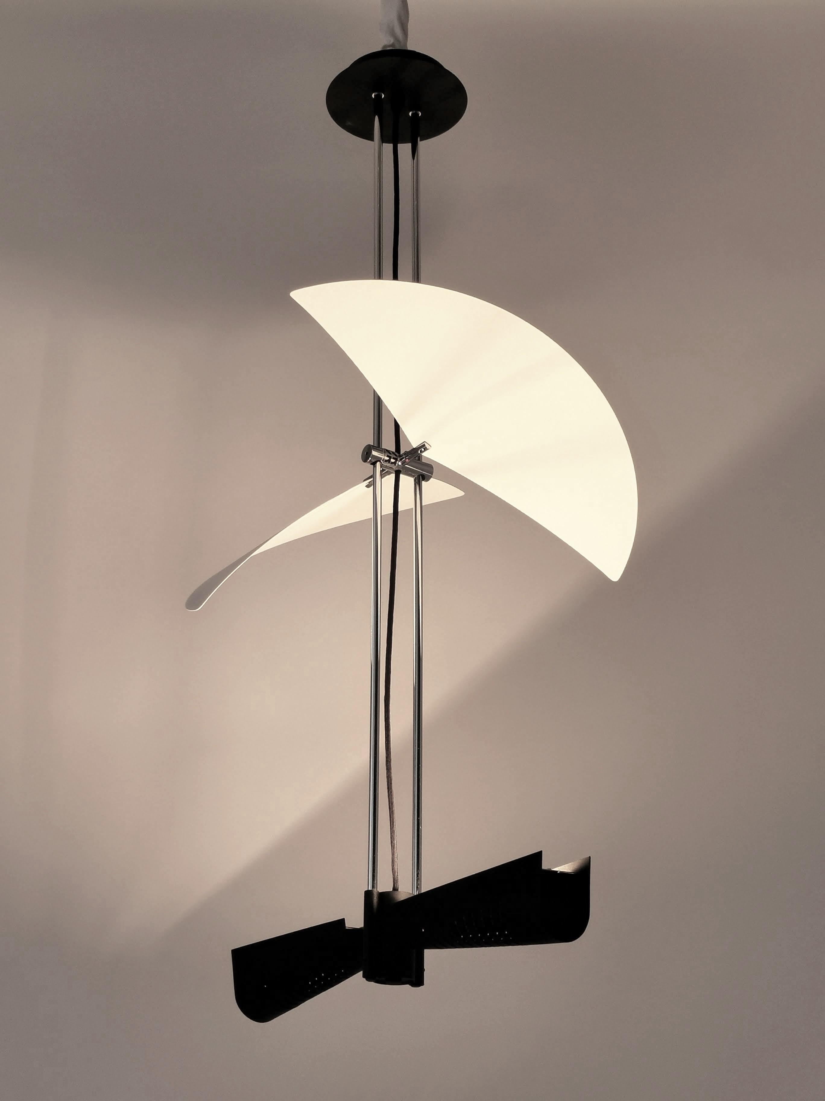 Spanish 1980s Garcia Garay Wing Deflector Halogen Chandelier, Spain
