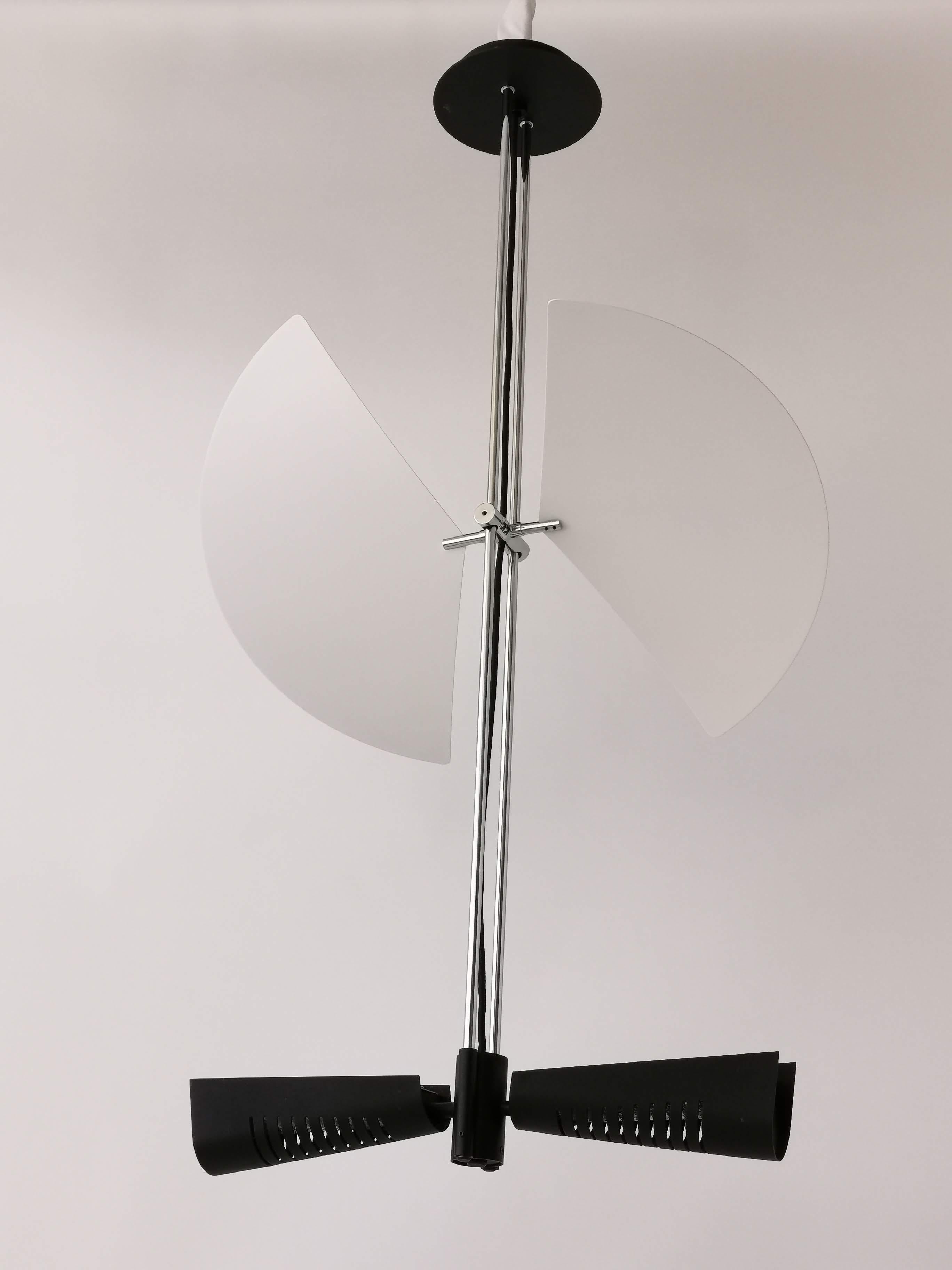 Chrome 1980s Garcia Garay Wing Deflector Halogen Chandelier, Spain