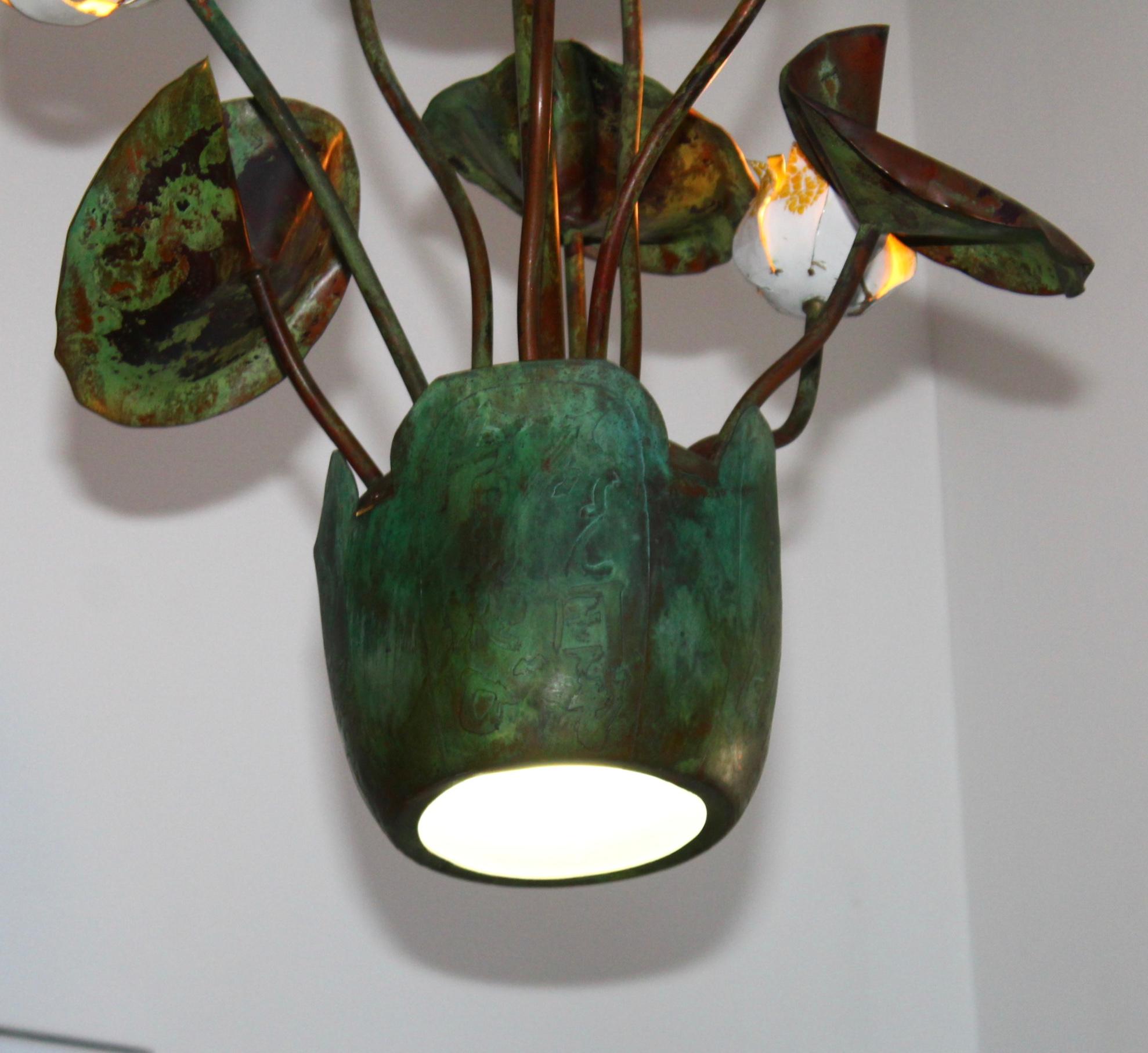 1980s Garland Faulkner Bronze and Copper Chandelier In Good Condition In New York, NY