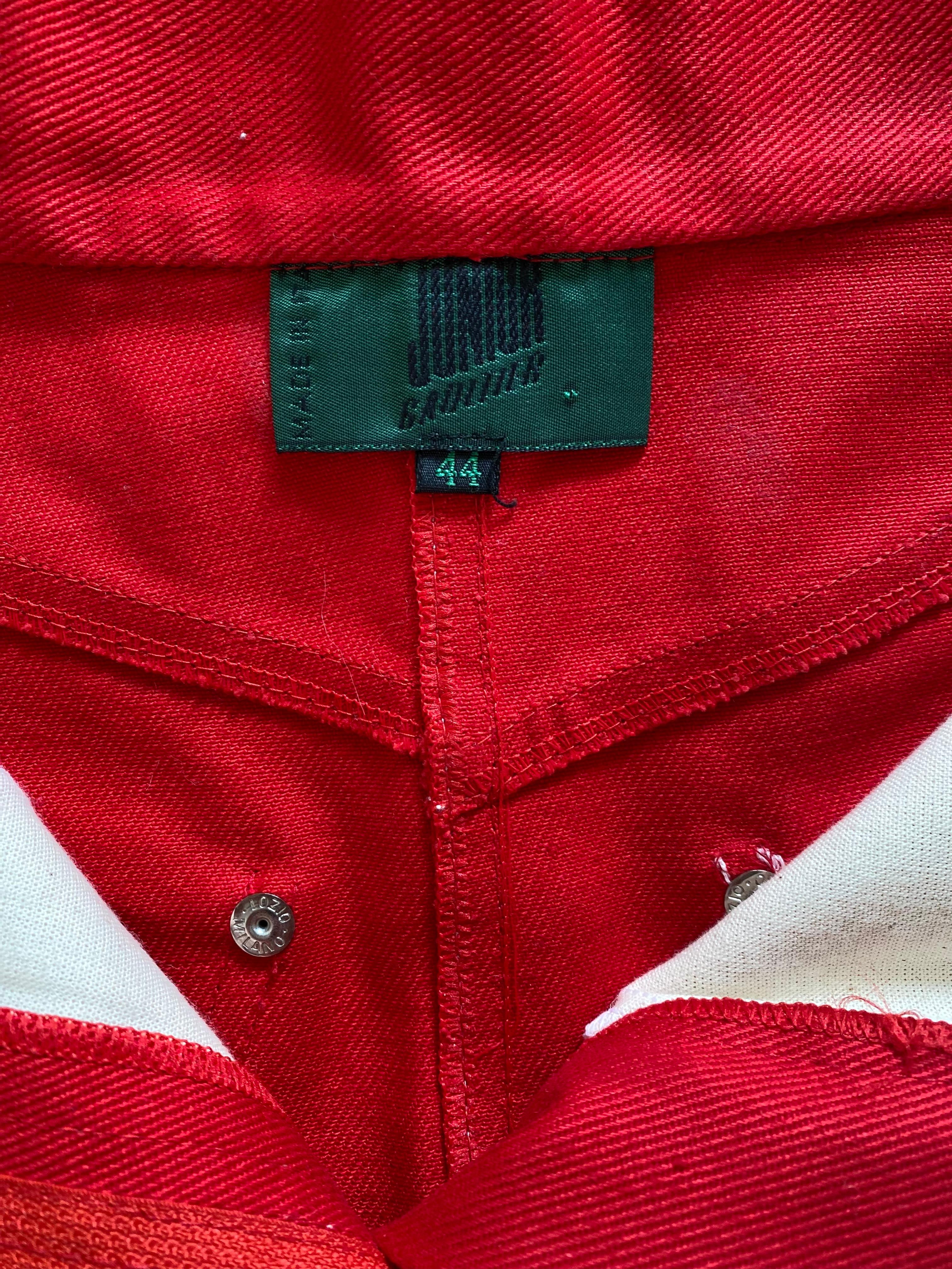 1980s Gaultier Junior Red Denim Skirt Lace Up Sides 2