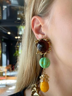 Orecchini a clip con pasta di vetro colorata Gavilane Paris degli anni '80