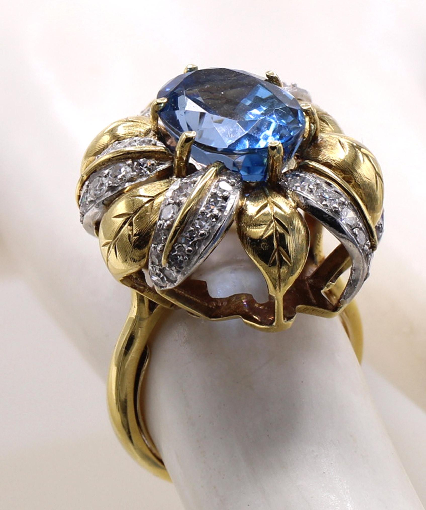 Women's or Men's 1980s Gem Aquamarine Diamond Platinum Gold Cocktail Ring For Sale
