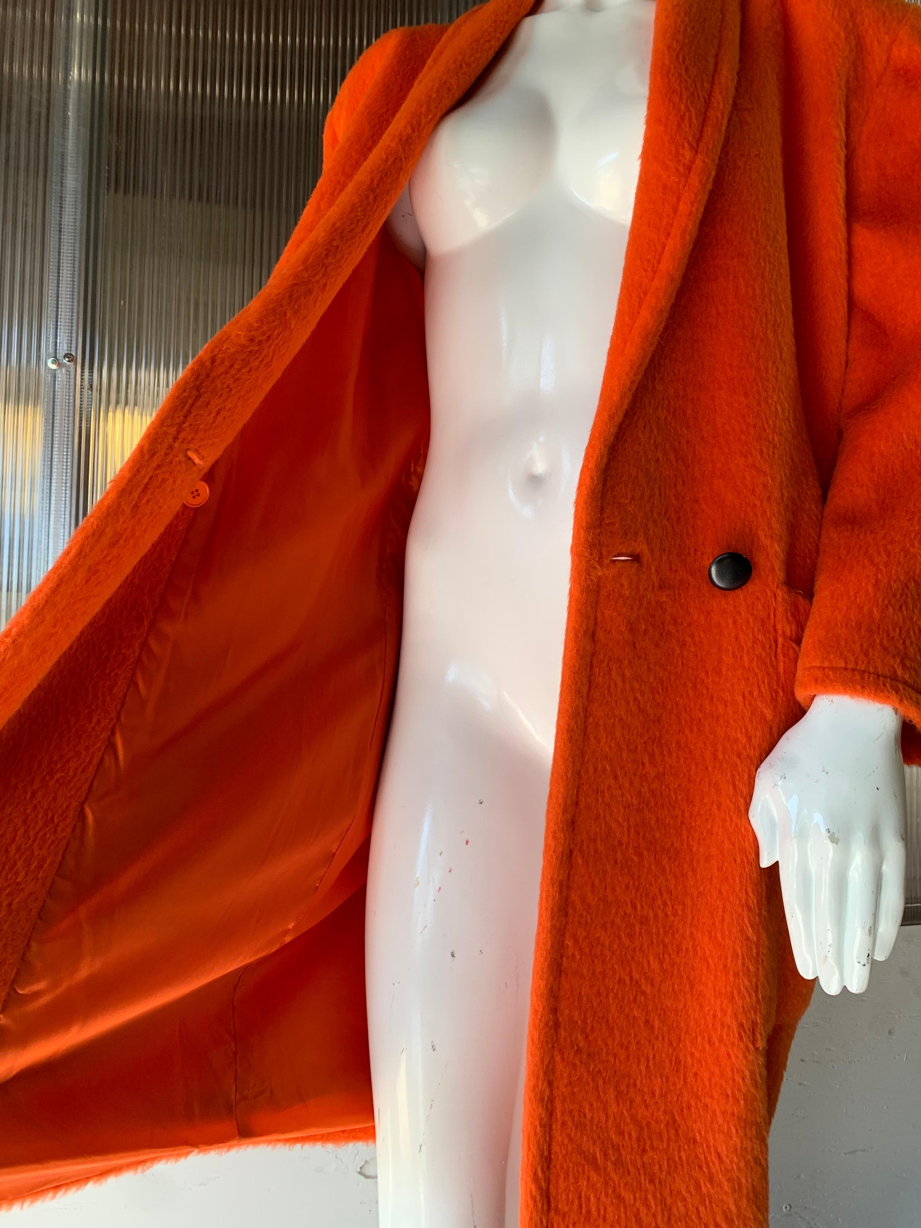 1980s Genny by Gianni Versace Vivid Orange Wool Overcoat W/ Strong Shoulders 5