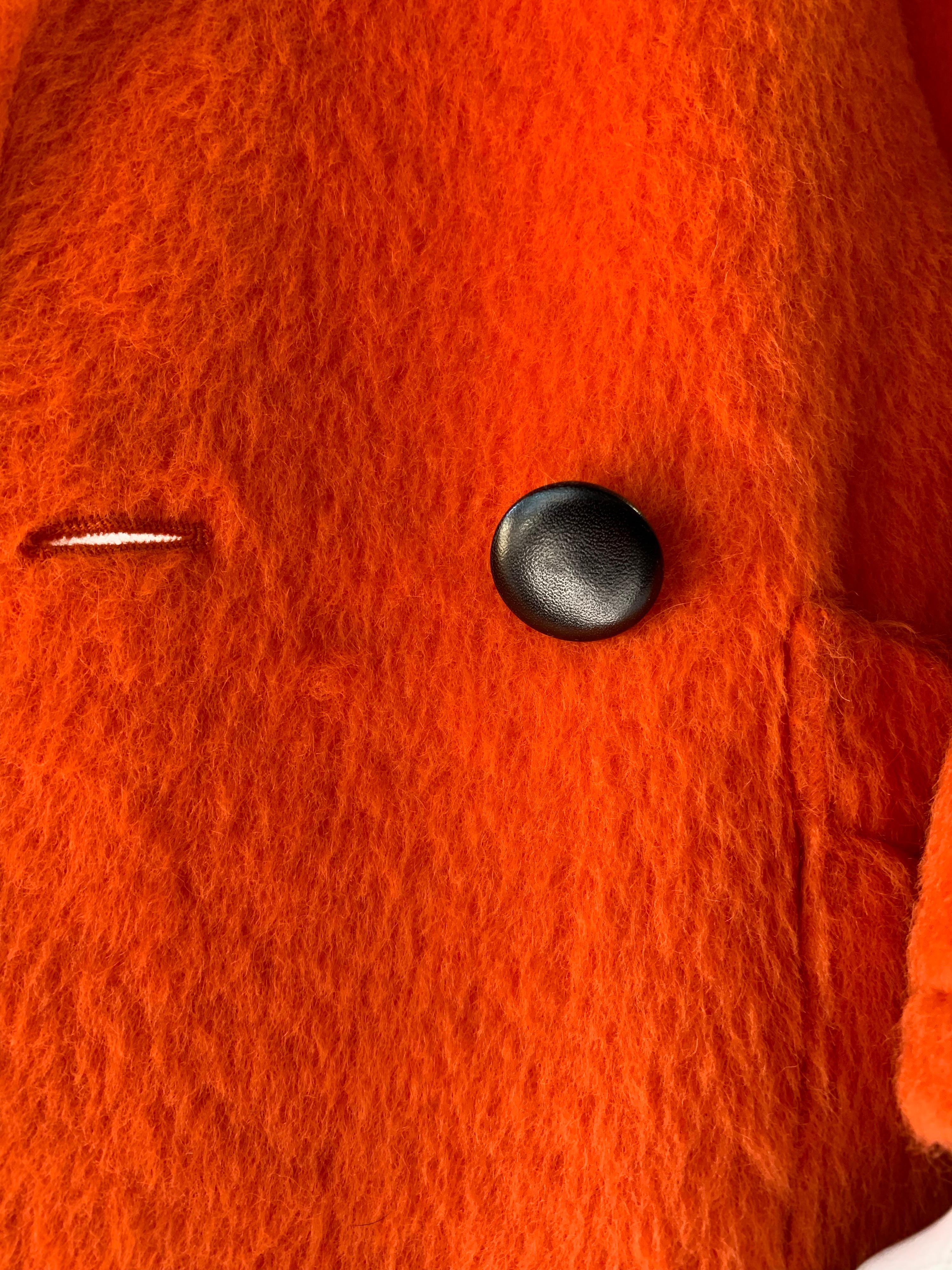 1980s Genny by Gianni Versace Vivid Orange Wool Overcoat W/ Strong Shoulders 6