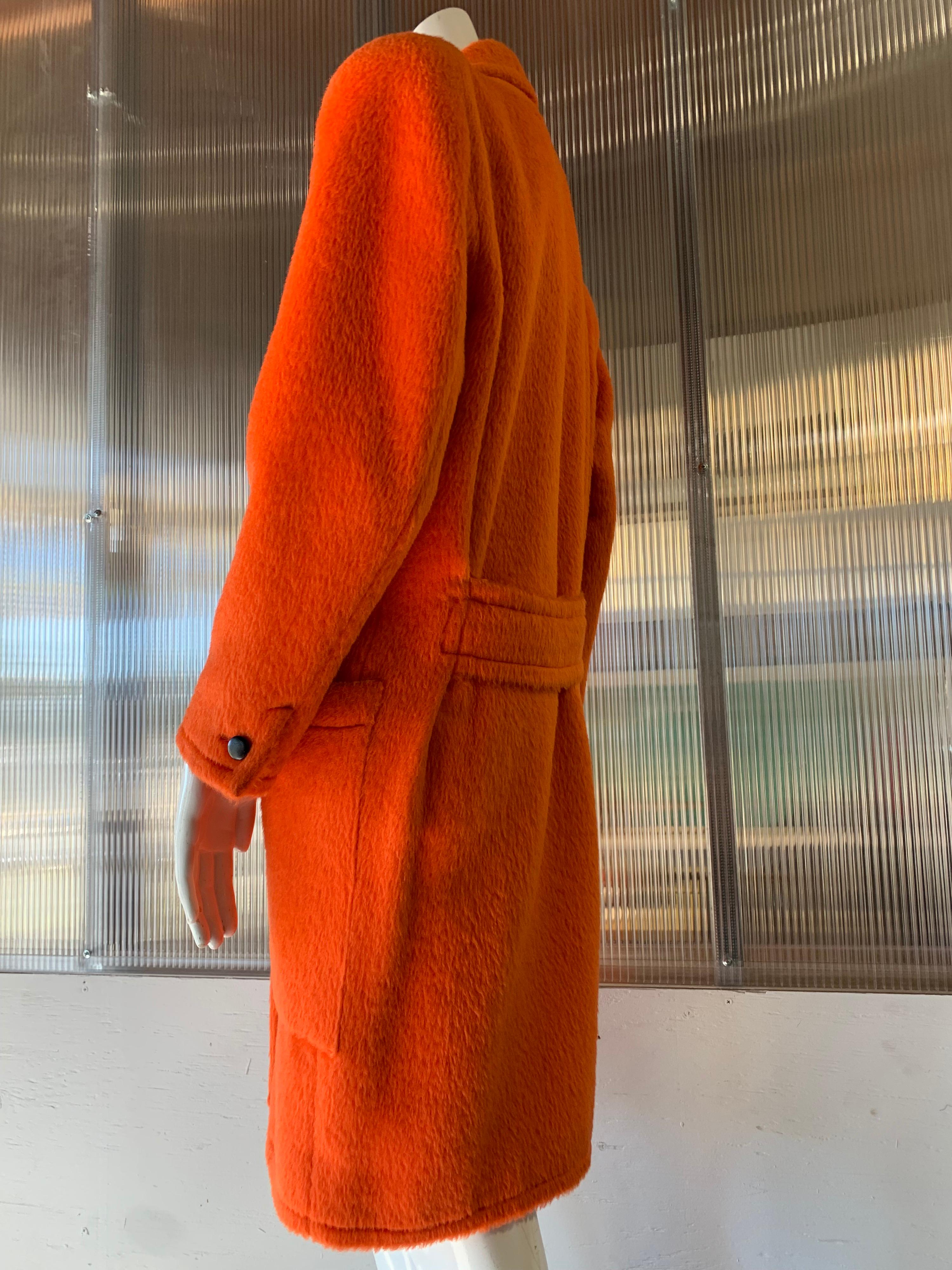 Red 1980s Genny by Gianni Versace Vivid Orange Wool Overcoat W/ Strong Shoulders
