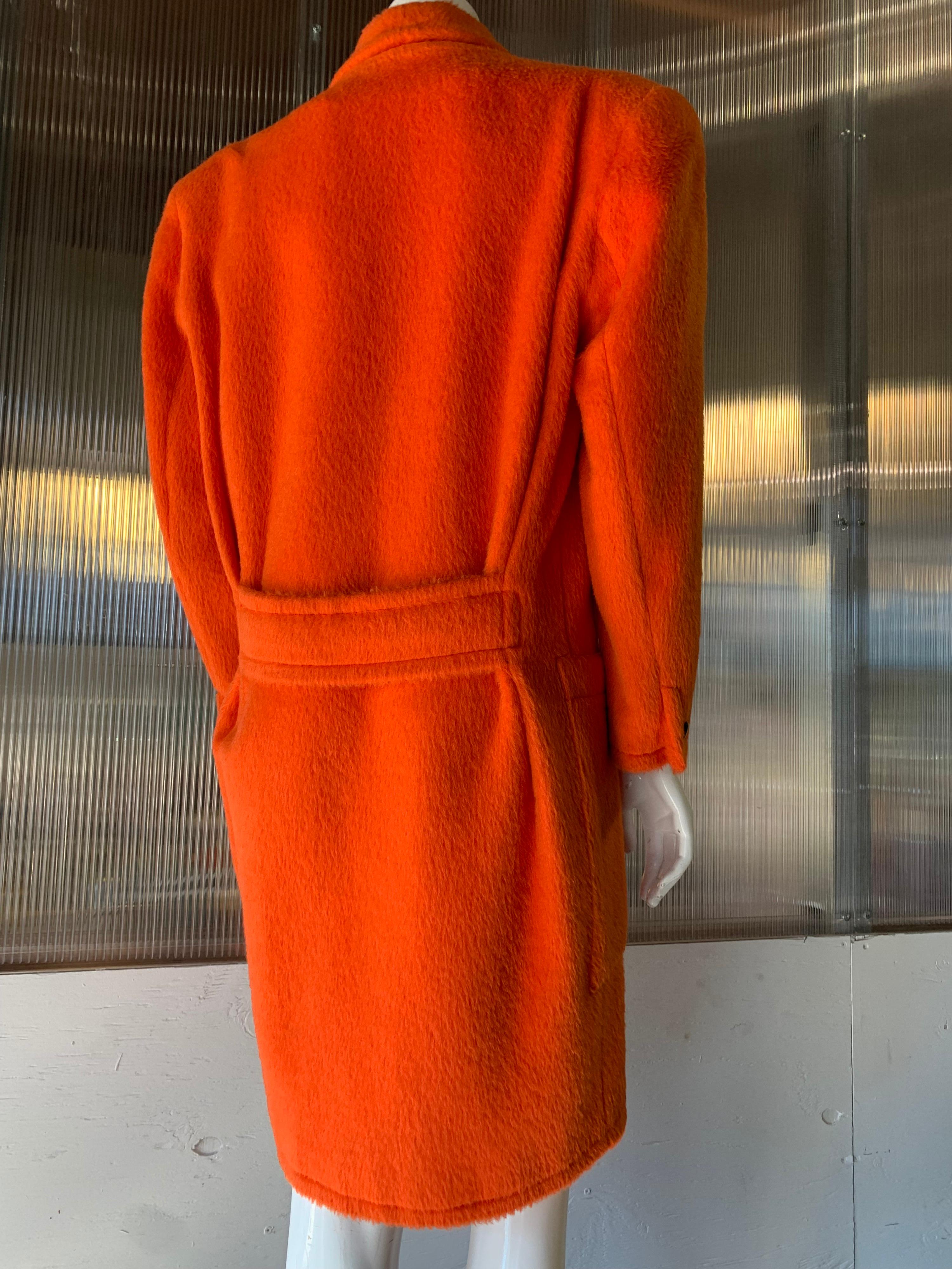 Women's 1980s Genny by Gianni Versace Vivid Orange Wool Overcoat W/ Strong Shoulders