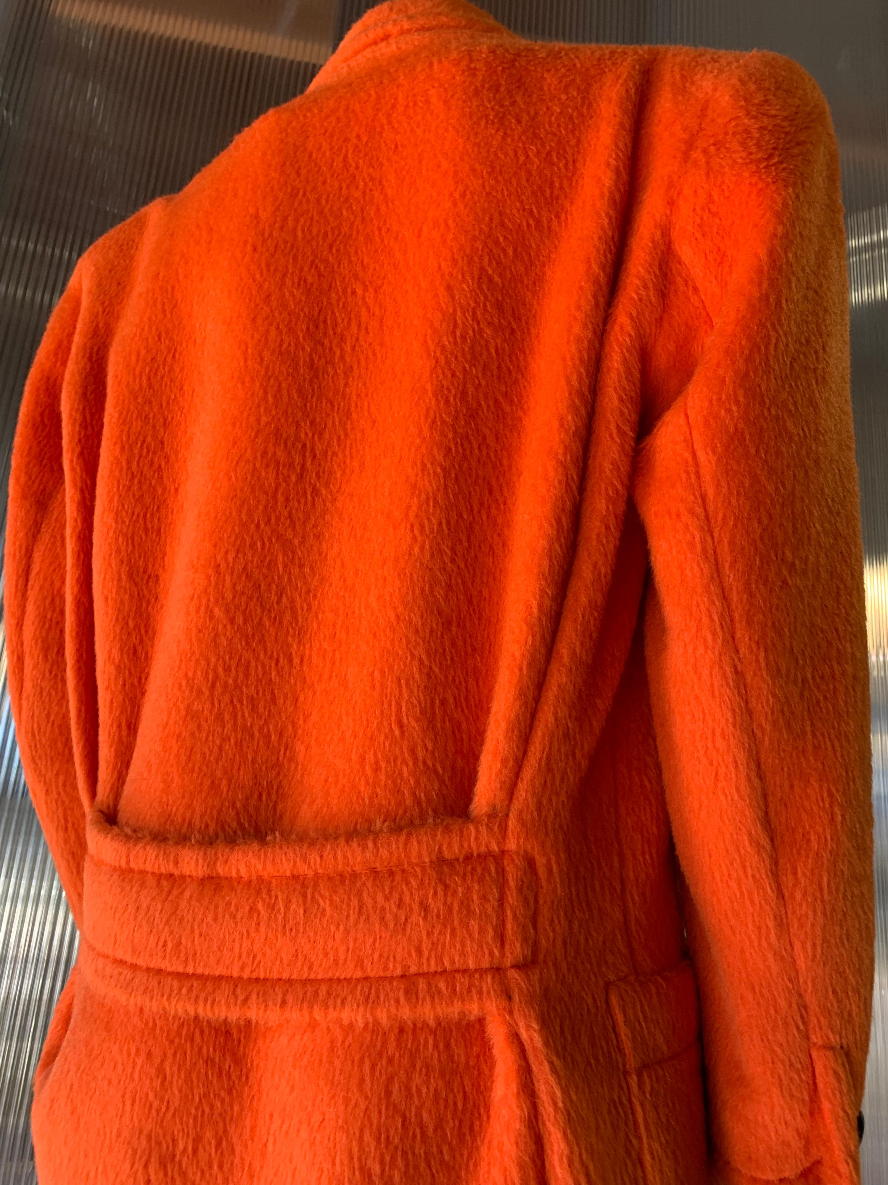 1980s Genny by Gianni Versace Vivid Orange Wool Overcoat W/ Strong Shoulders 2