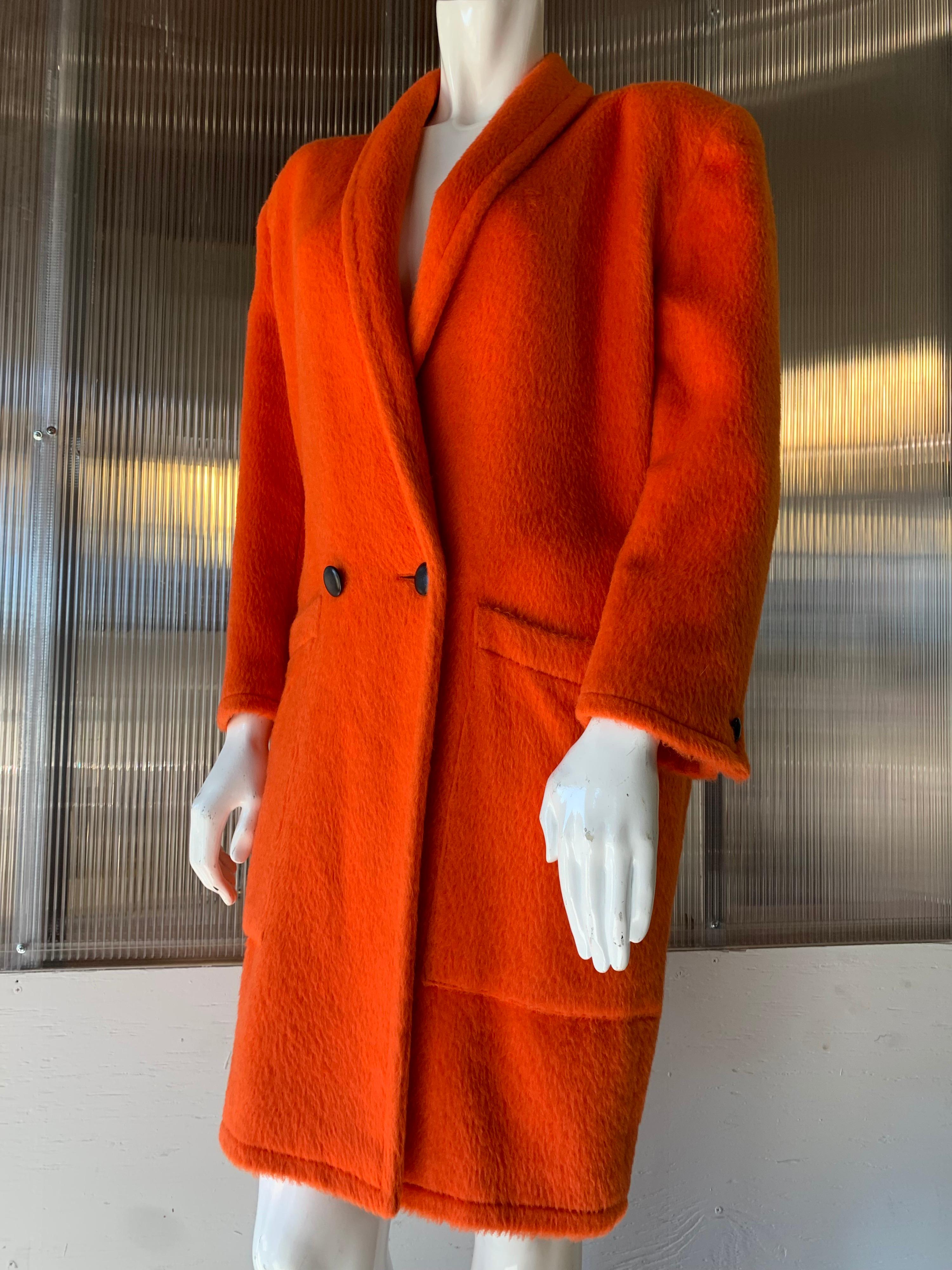 1980s Genny by Gianni Versace Vivid Orange Wool Overcoat W/ Strong Shoulders 3