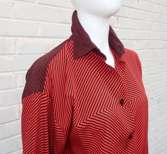 1980’s Genny Silk Red & Black Op Art Blouse