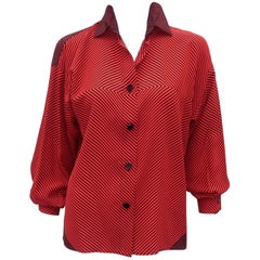 1980’s Genny Silk Red & Black Op Art Blouse