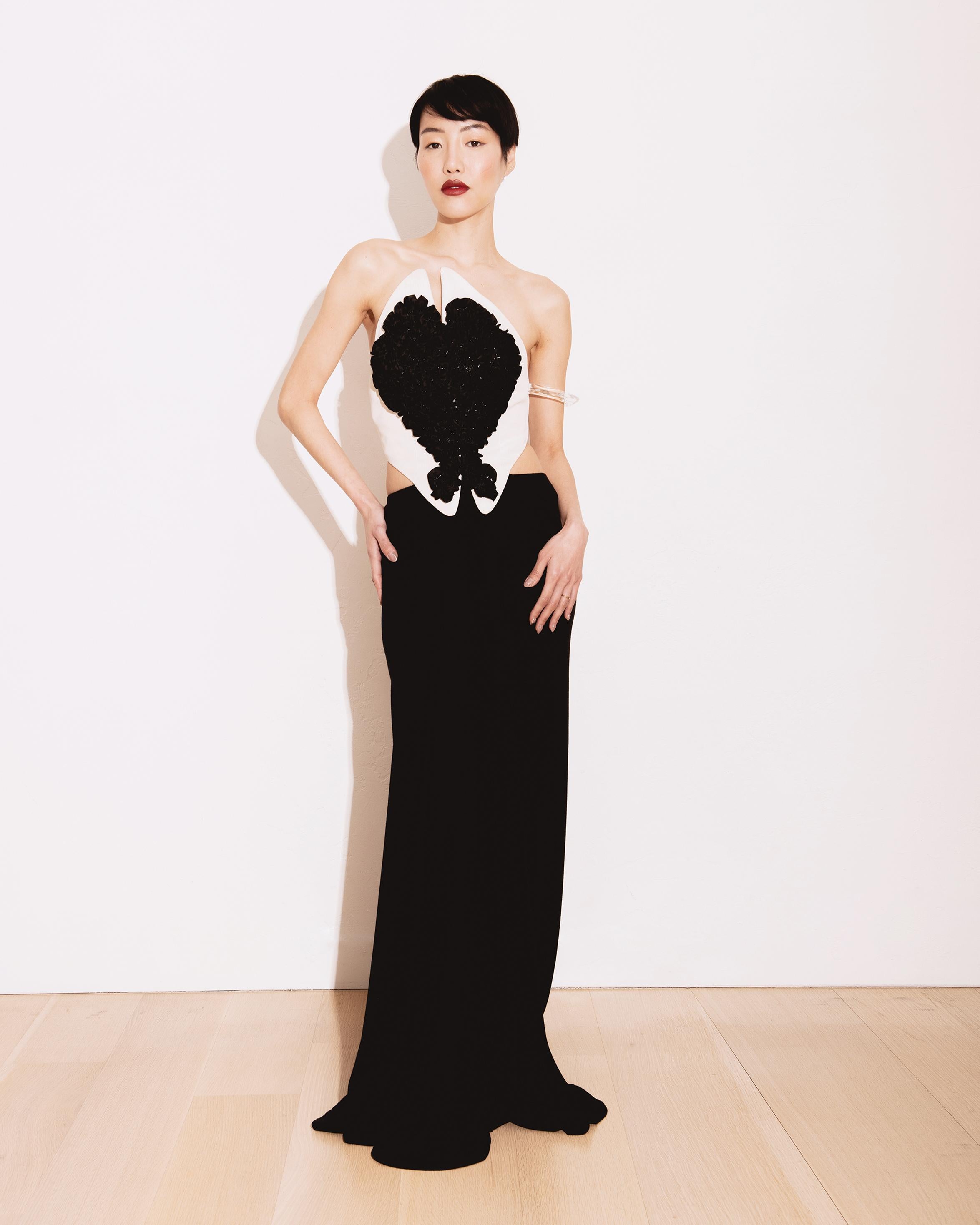 1980's Geoffrey Beene Black and White Heart Gown 2