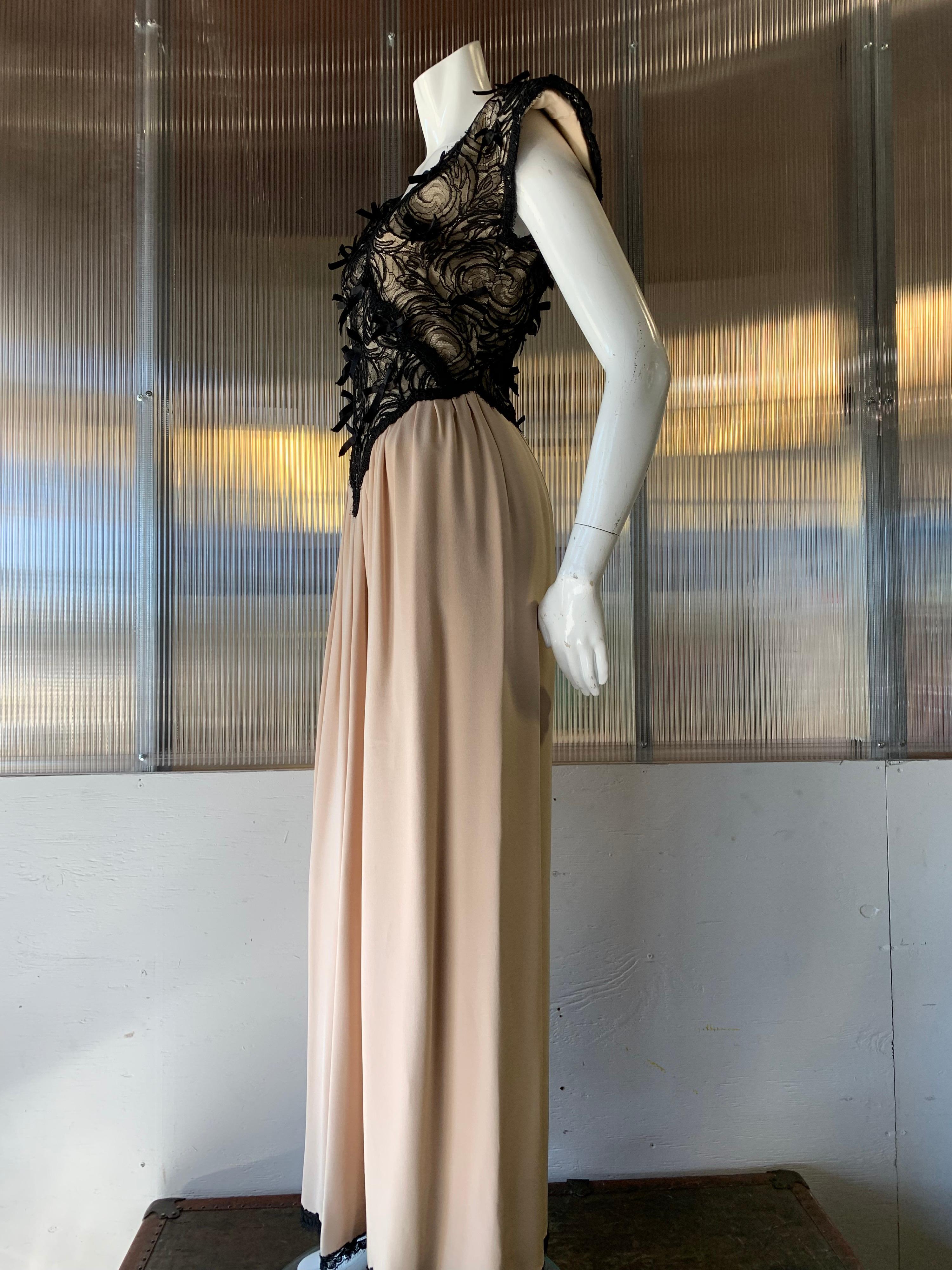 1980s Geoffrey Beene Black Lace & Cream Silk Gown W/ Exaggerated Shoulders For Sale 4