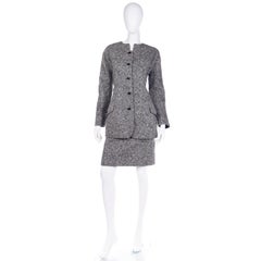 1980s Geoffrey Beene Black White Wool Tweed Jacket and Skirt Suit