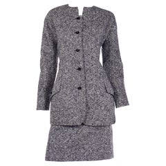 1980s Geoffrey Beene Black White Wool Tweed Jacket and Skirt Suit