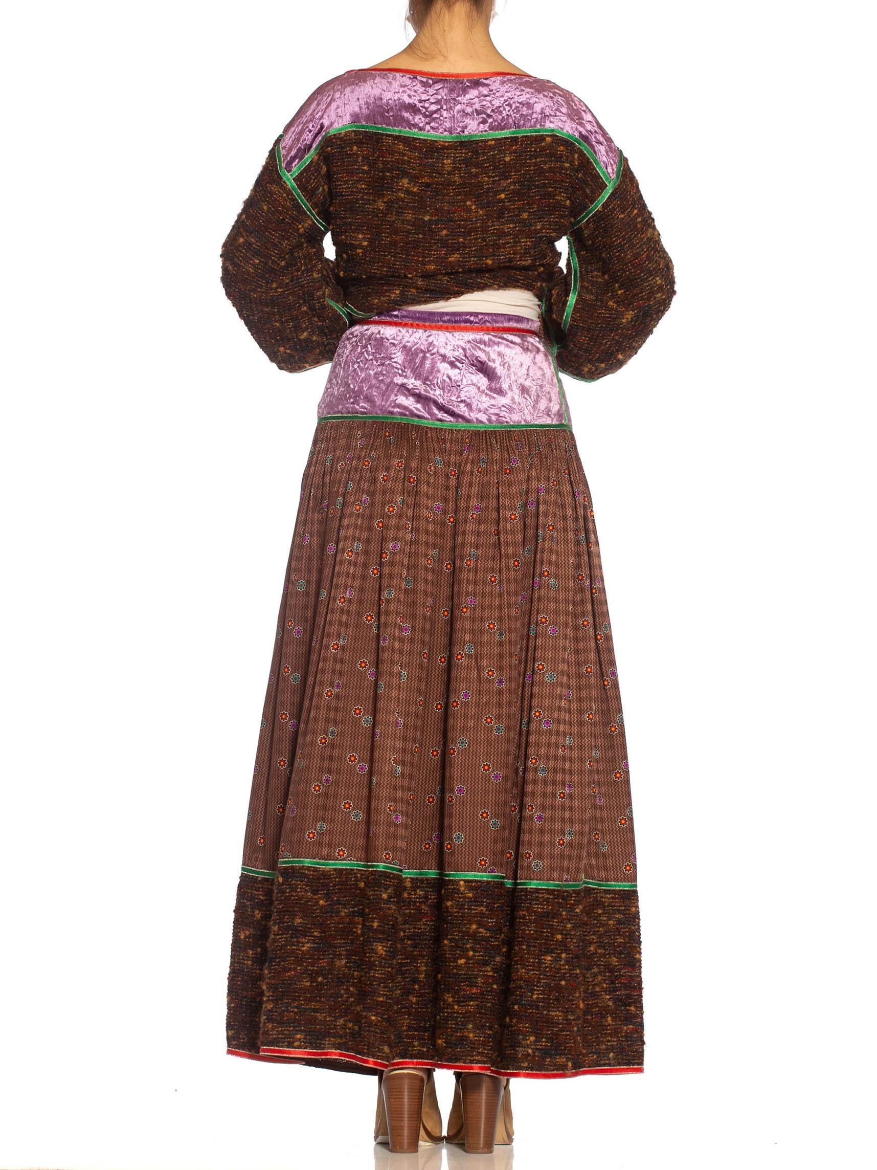Women's 1980S GEOFFREY BEENE Brown & Purple Silk Wool Mixed Media Oversized Top Skirt E