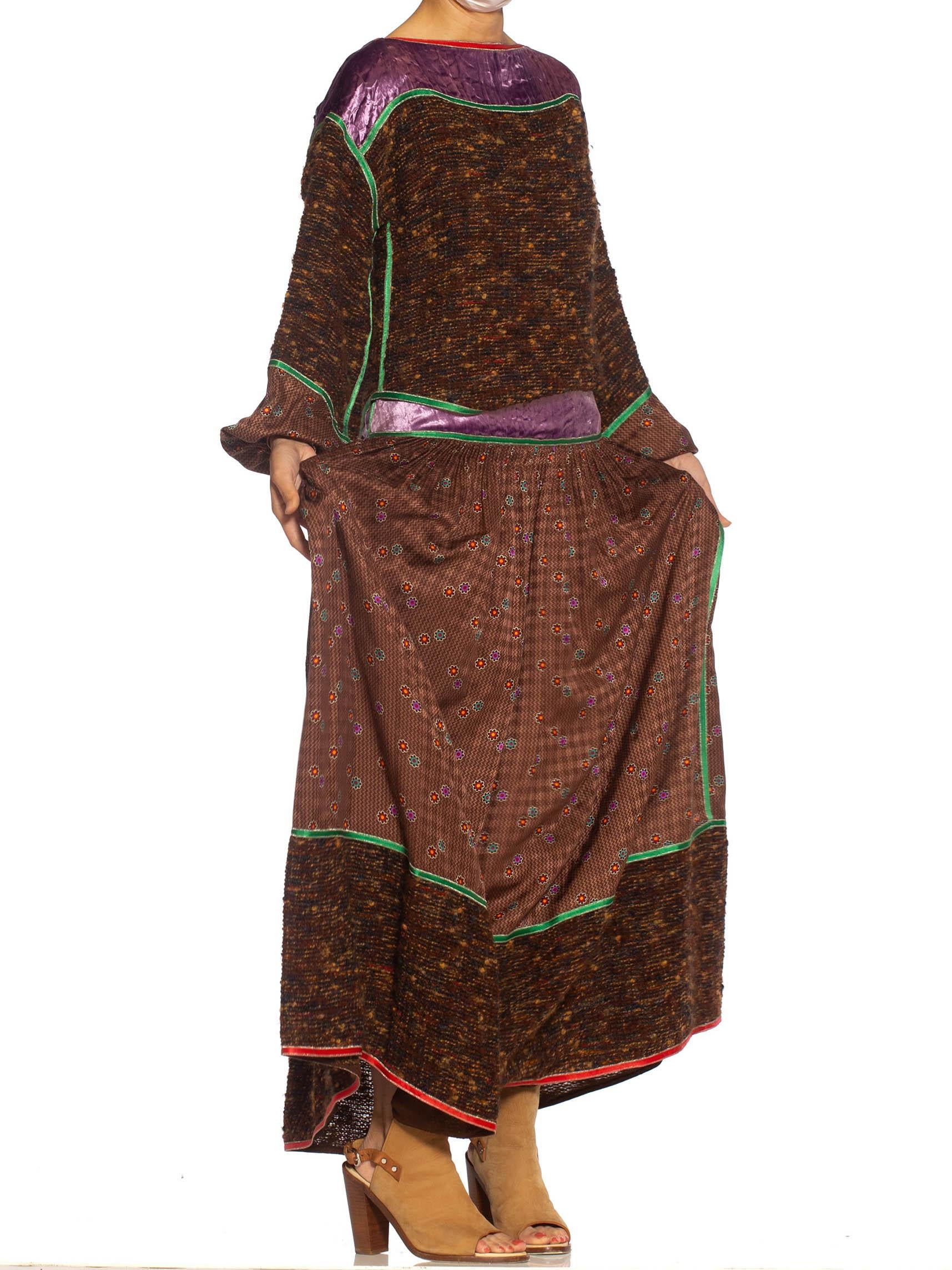 1980S GEOFFREY BEENE Brown & Purple Silk Wool Mixed Media Oversized Top Skirt E 1