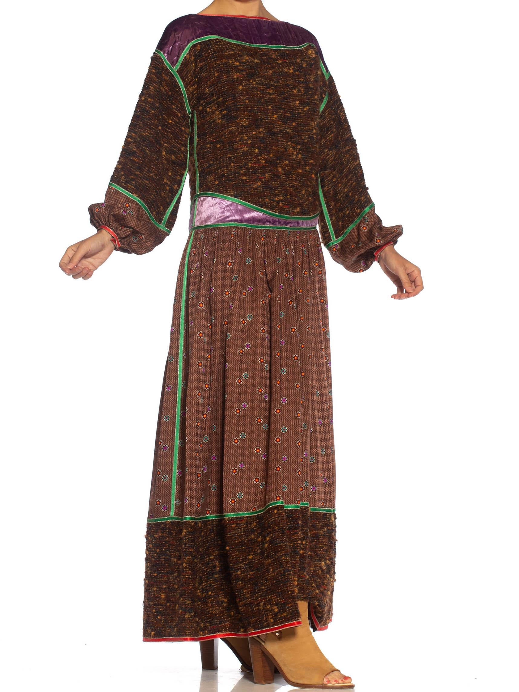 1980S GEOFFREY BEENE Brown & Purple Silk Wool Mixed Media Oversized Top Skirt E 2