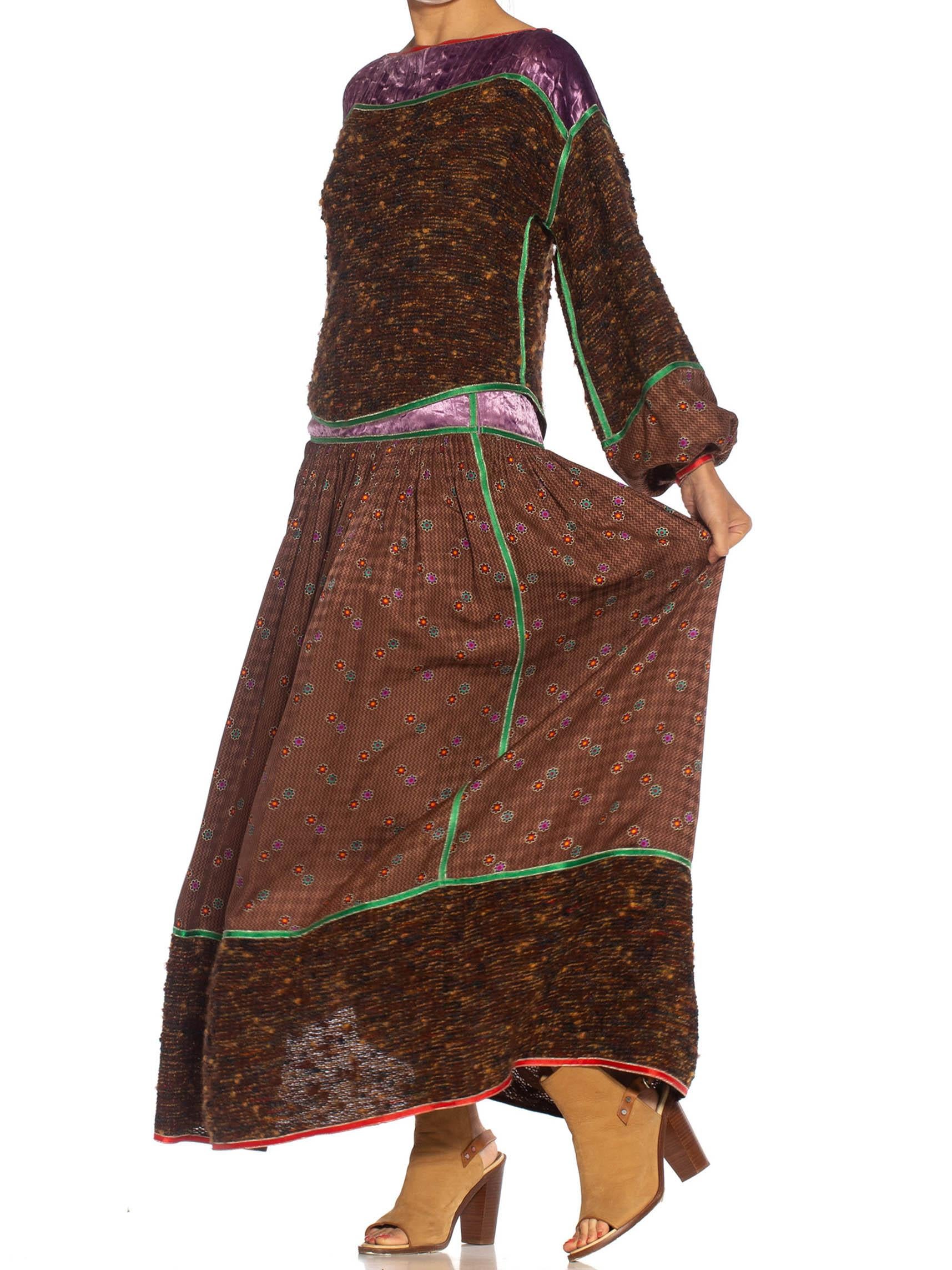 1980S GEOFFREY BEENE Brown & Purple Silk Wool Mixed Media Oversized Top Skirt E 3
