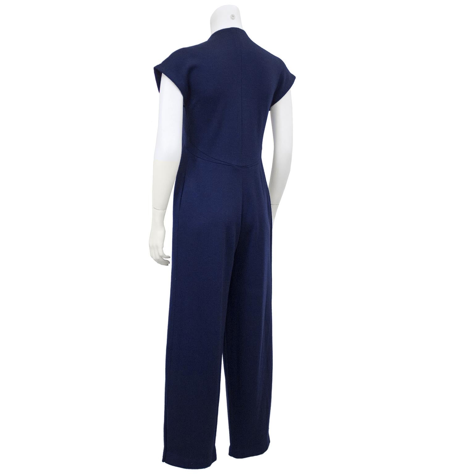 Black 1980s Geoffrey Beene Navy Wool Jersey Jumpsuit