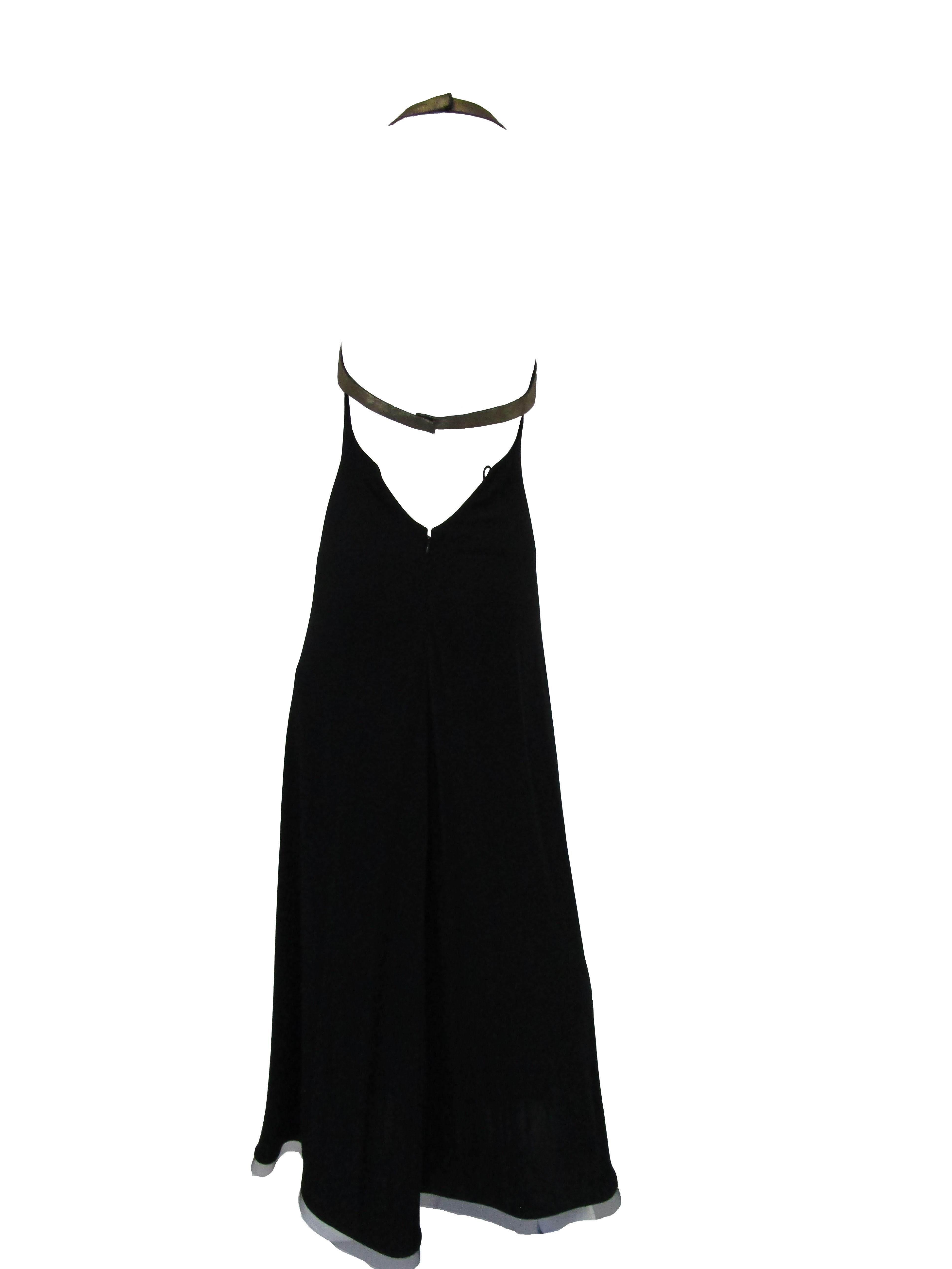  1980s Geoffrey Beene Silk Knit Gold and Black Halter Evening Dress  2
