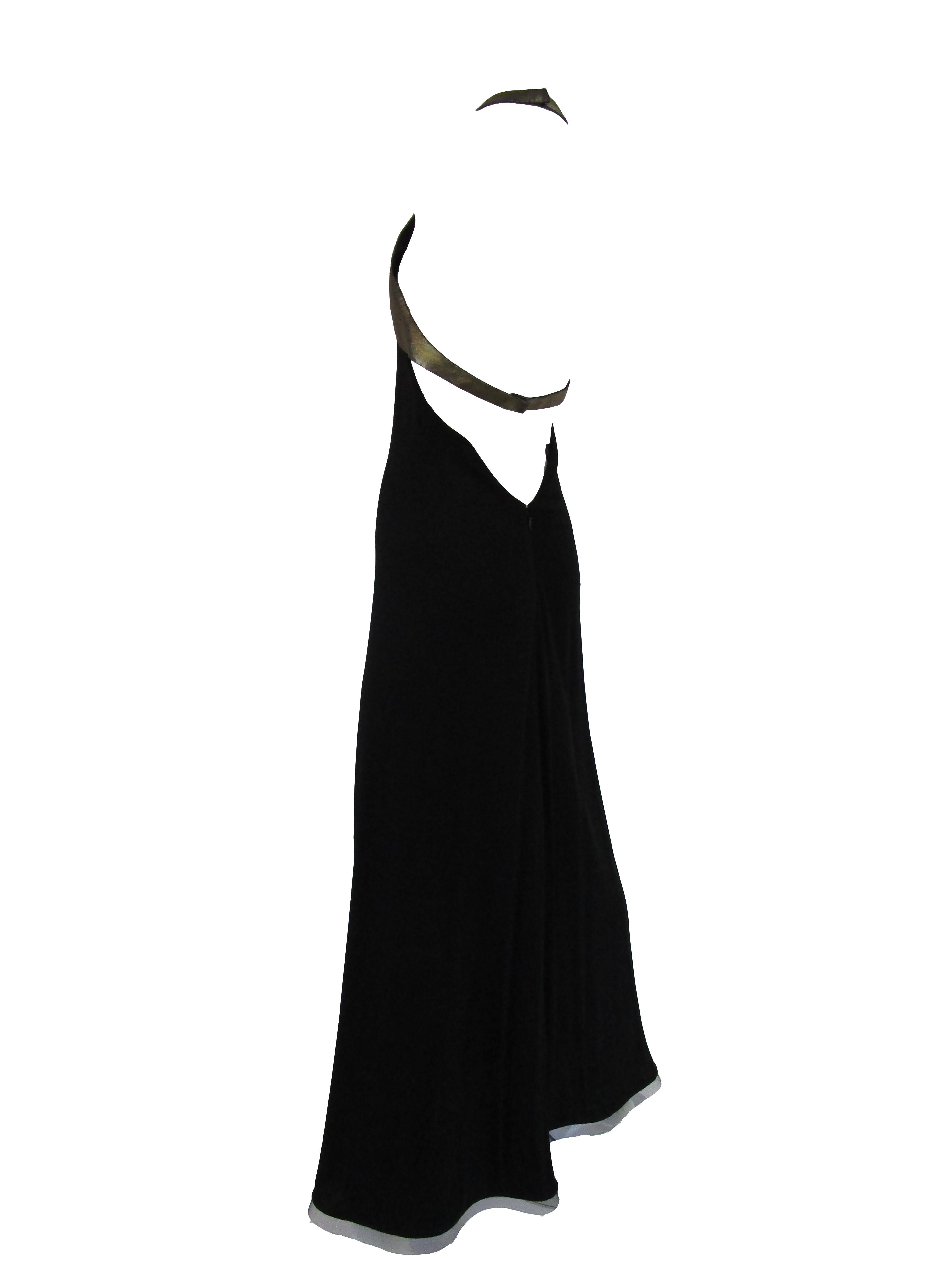  1980s Geoffrey Beene Silk Knit Gold and Black Halter Evening Dress  3