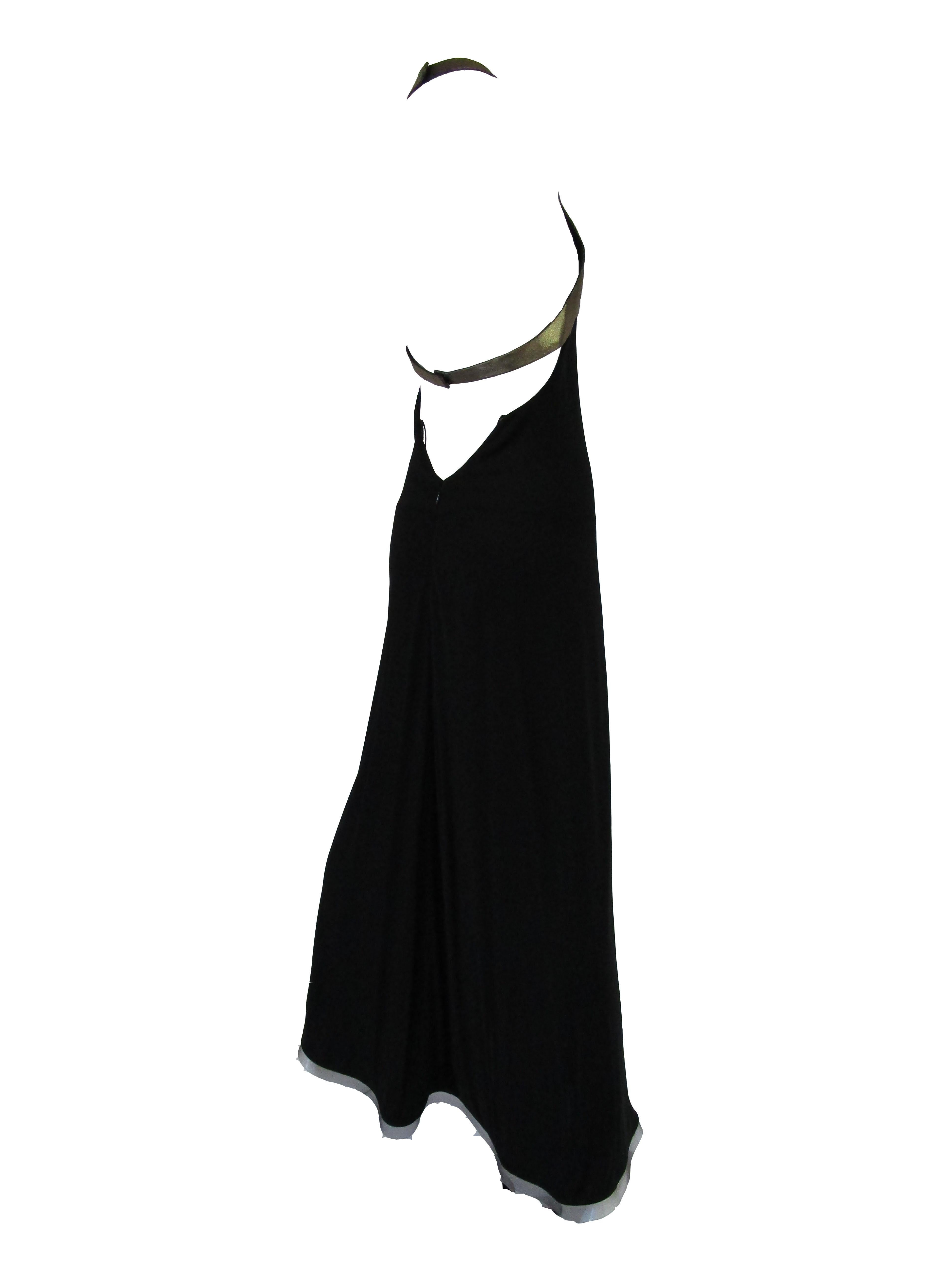  1980s Geoffrey Beene Silk Knit Gold and Black Halter Evening Dress  4