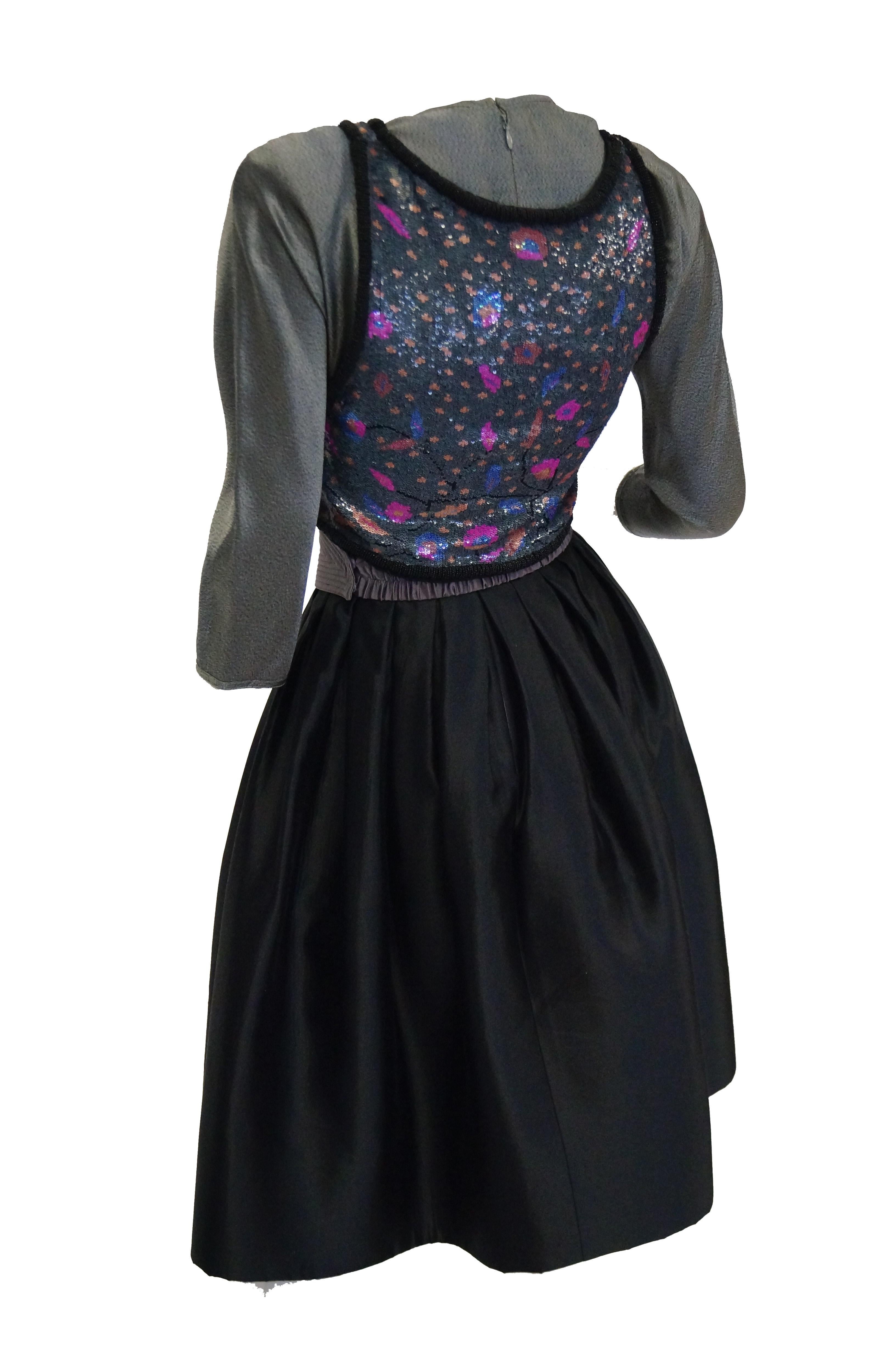 Women's 1980s Geoffrey Beene Silver Black & Purple Sequin Cocktail Dress Ensemble