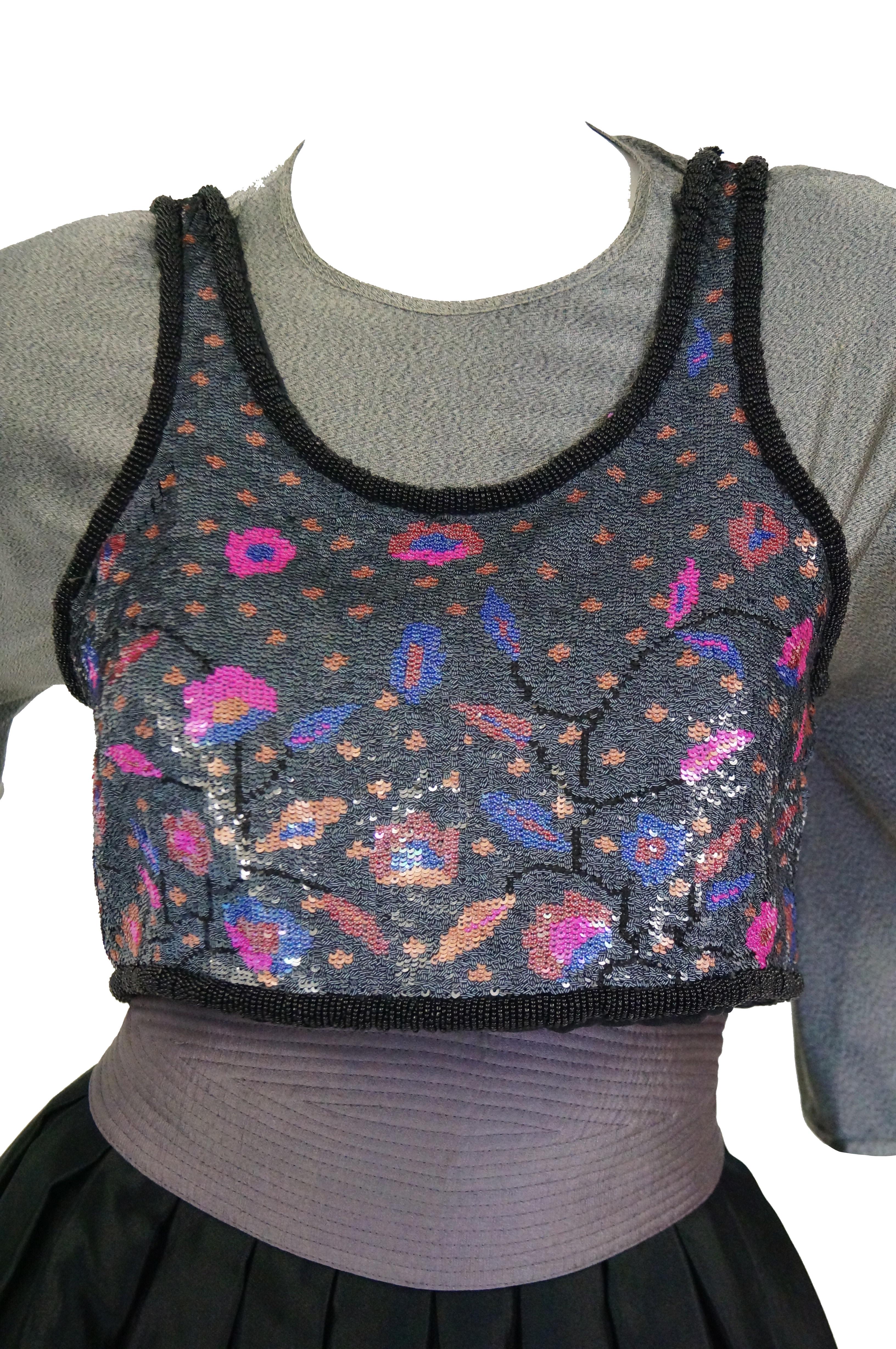 1980s Geoffrey Beene Silver Black & Purple Sequin Cocktail Dress Ensemble 4