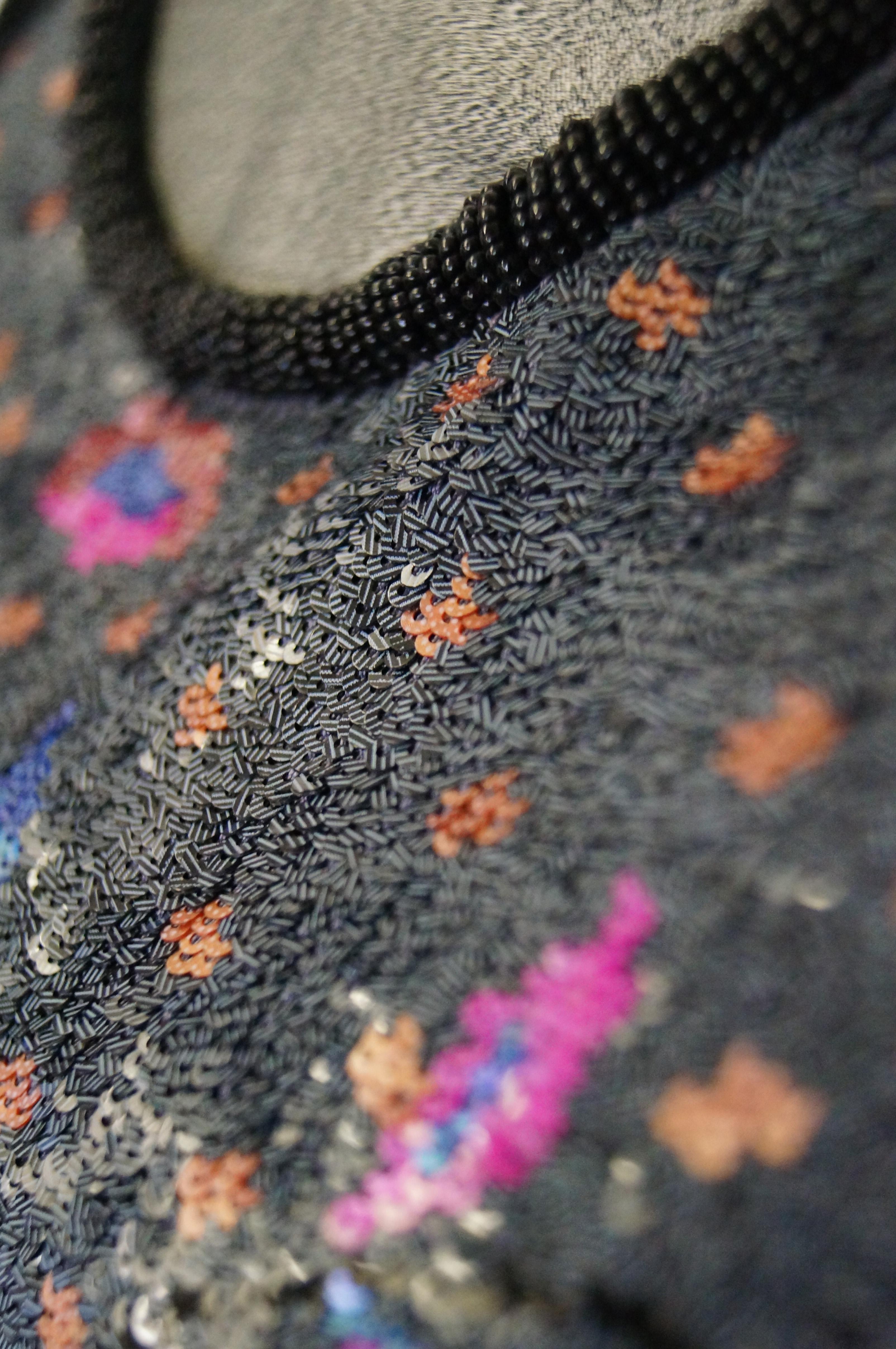 1980s Geoffrey Beene Silver Black & Purple Sequin Cocktail Dress Ensemble 5