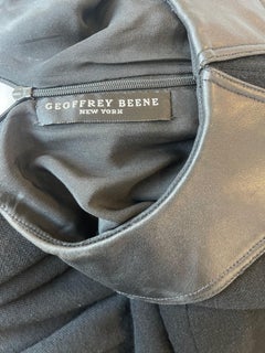 1980s Geoffrey Beene Size 10 Vintage Black Wool Jumpsuit Leather Collar Pockets