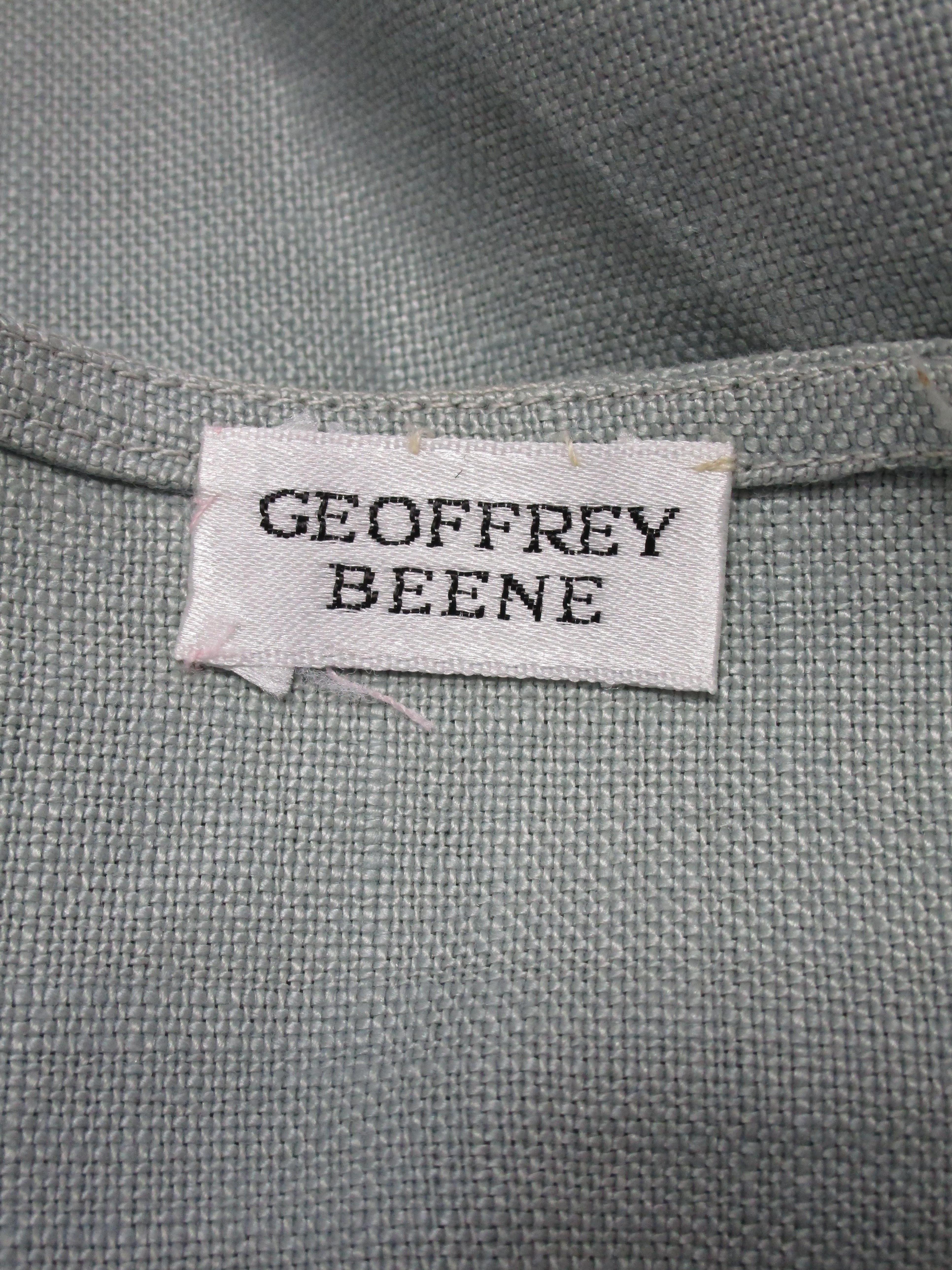 1980s Geoffrey Beene Slate Blue Linen & Lace Dress For Sale 10