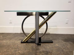 1980s Geometric Metal and Glass Memphis Style Console Table by Kaizo Oto for DIA