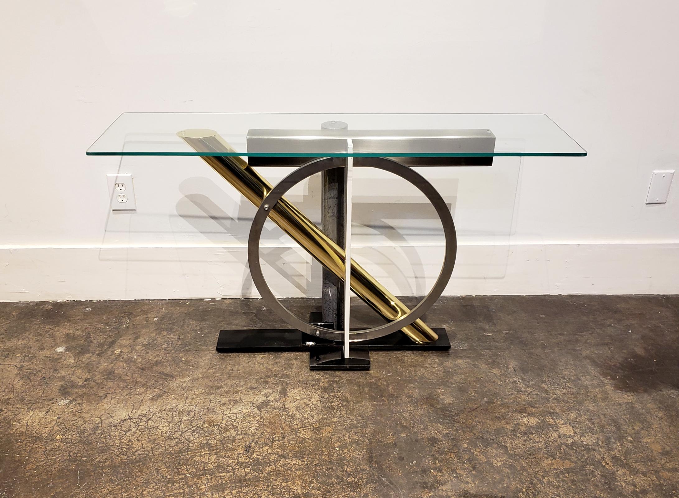 Post-Modern 1980s Geometric Metal and Glass Memphis Style Console Table by Kaizo Oto for DIA For Sale