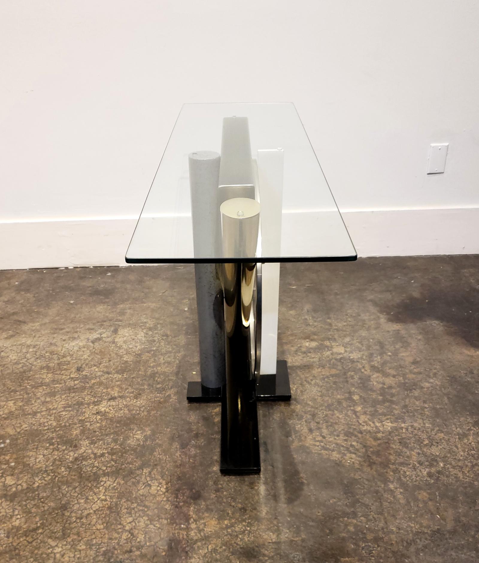 American 1980s Geometric Metal and Glass Memphis Style Console Table by Kaizo Oto for DIA For Sale