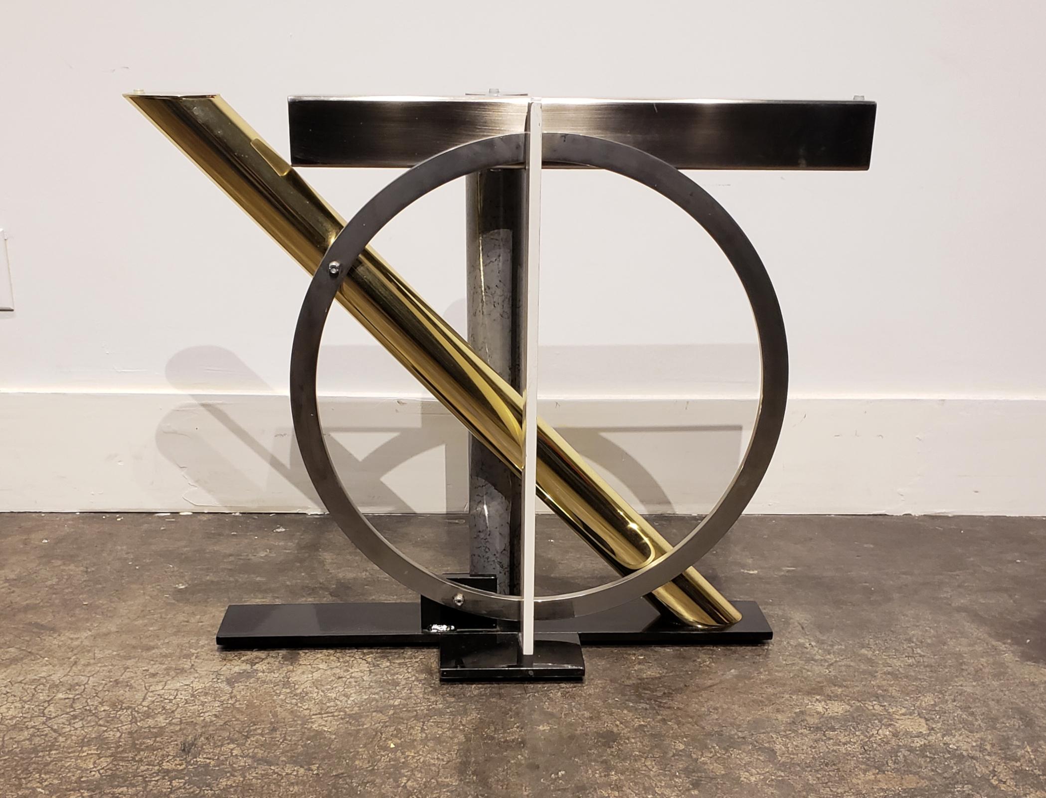 Late 20th Century 1980s Geometric Metal and Glass Memphis Style Console Table by Kaizo Oto for DIA For Sale